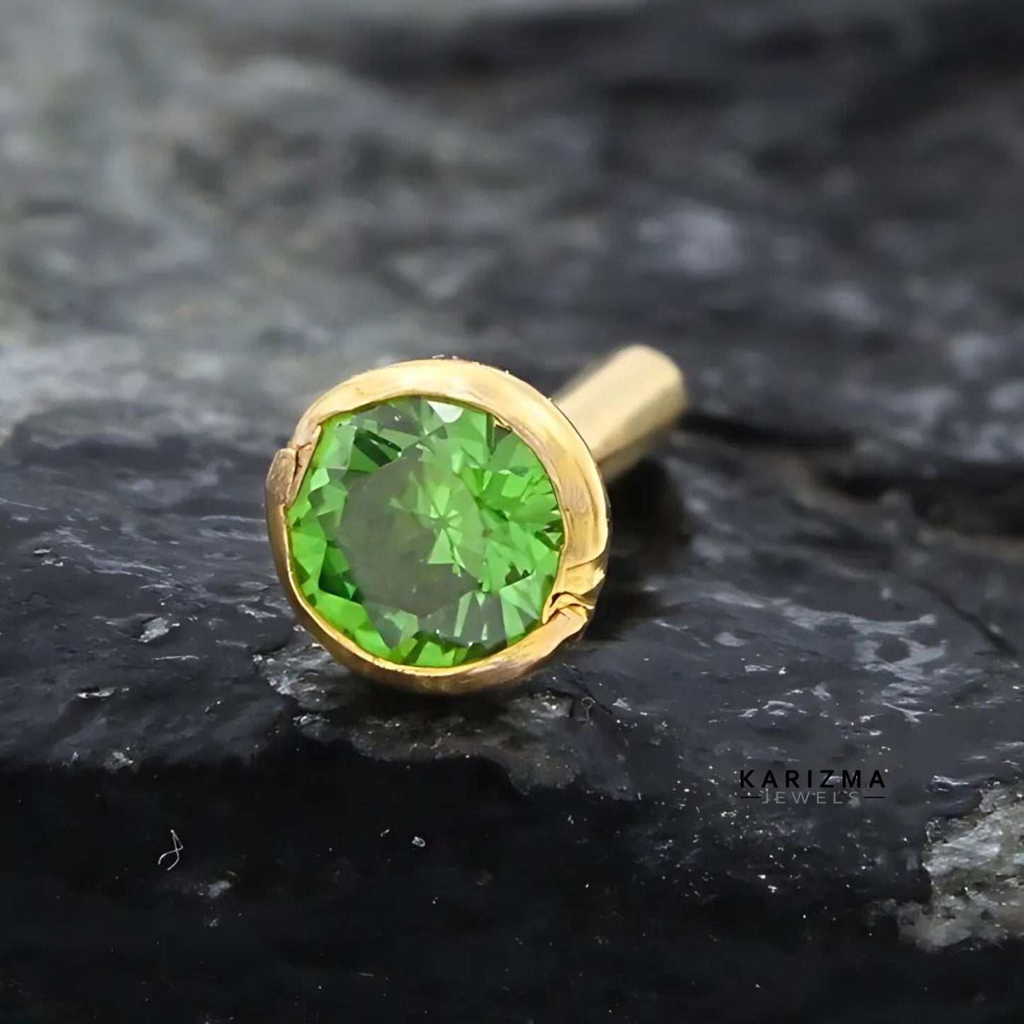 14K Real Gold Women Green CZ daily wear Nose Pin nose ring Push Pin