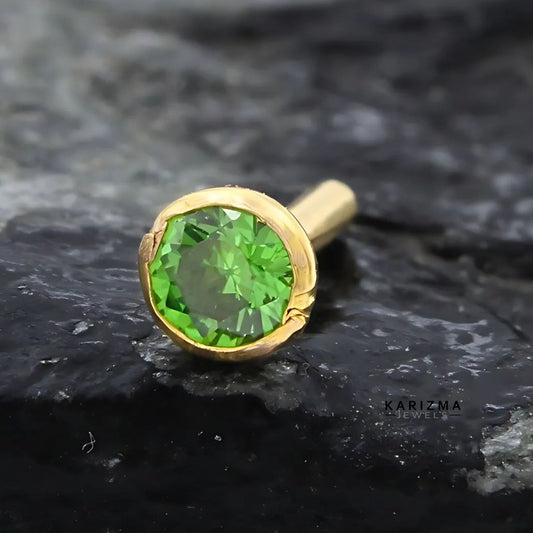 14K Real Gold Women Green CZ daily wear Nose Pin nose ring Push Pin