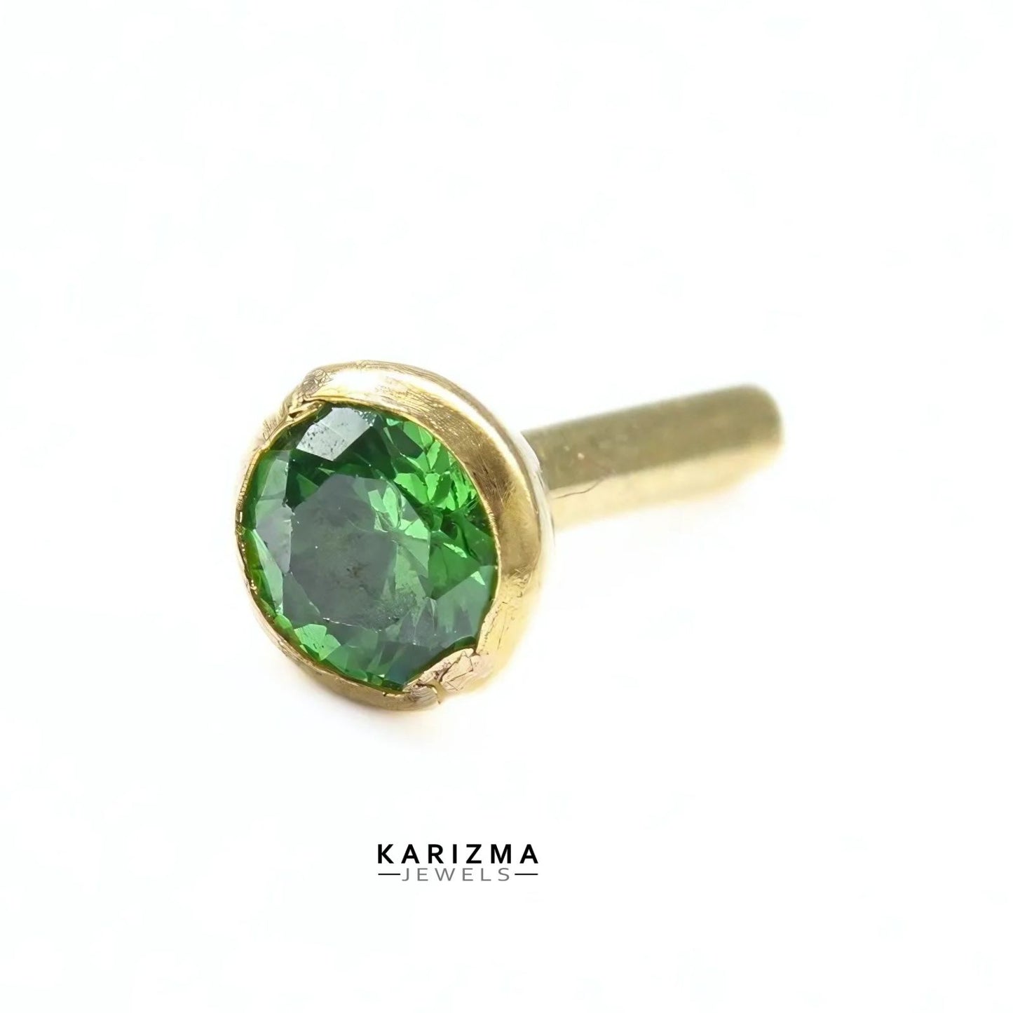 14K Real Gold Women Green CZ daily wear Nose Pin nose ring Push Pin