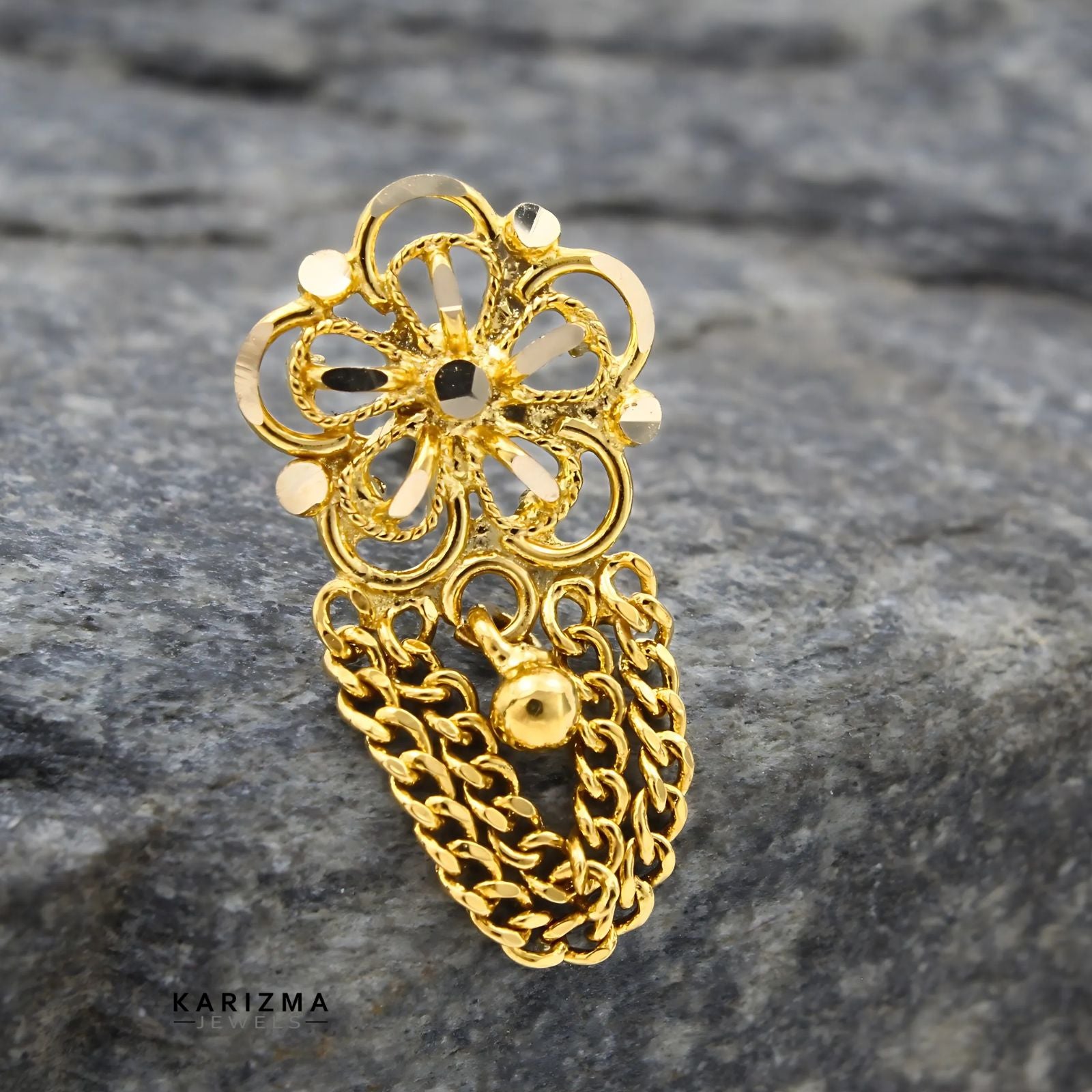 14k Real Gold Women dangle party style Nose Pin Push Pin – Karizma