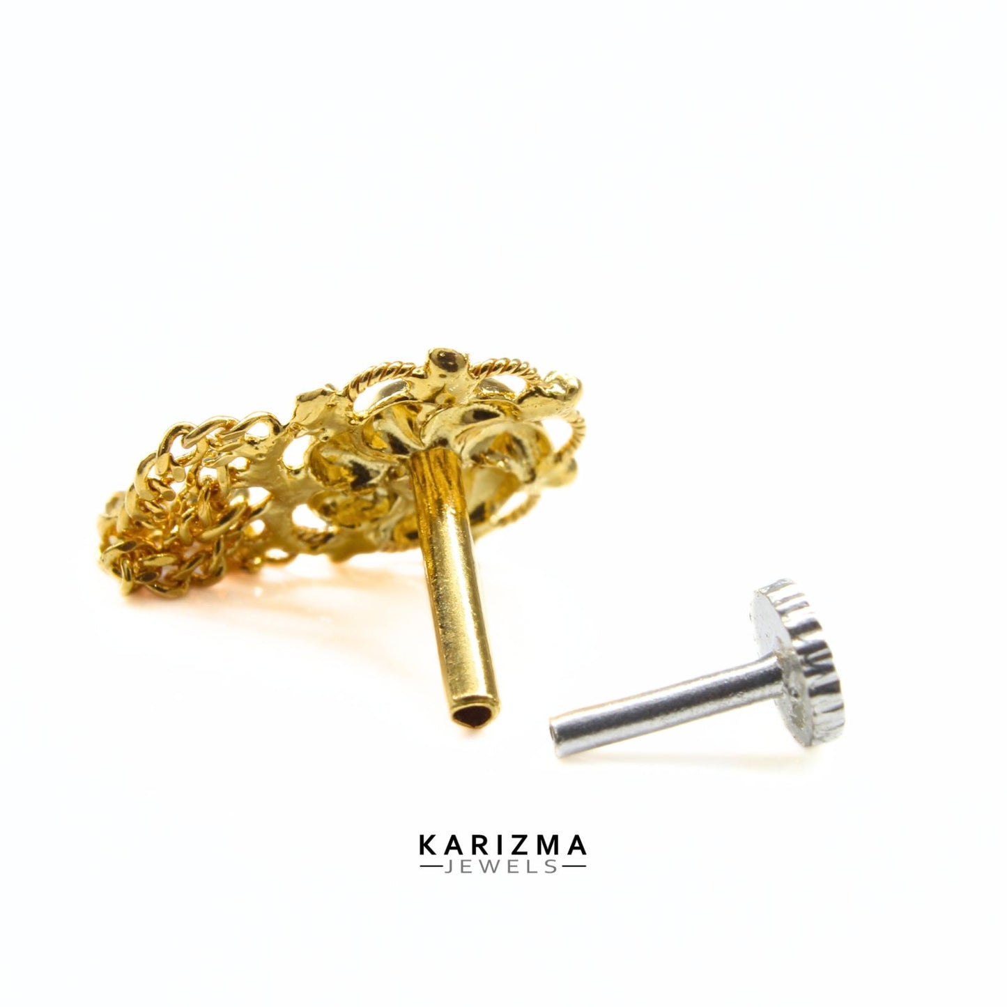 14k Real Gold Women party wear dangle Nose Pin Push Pin