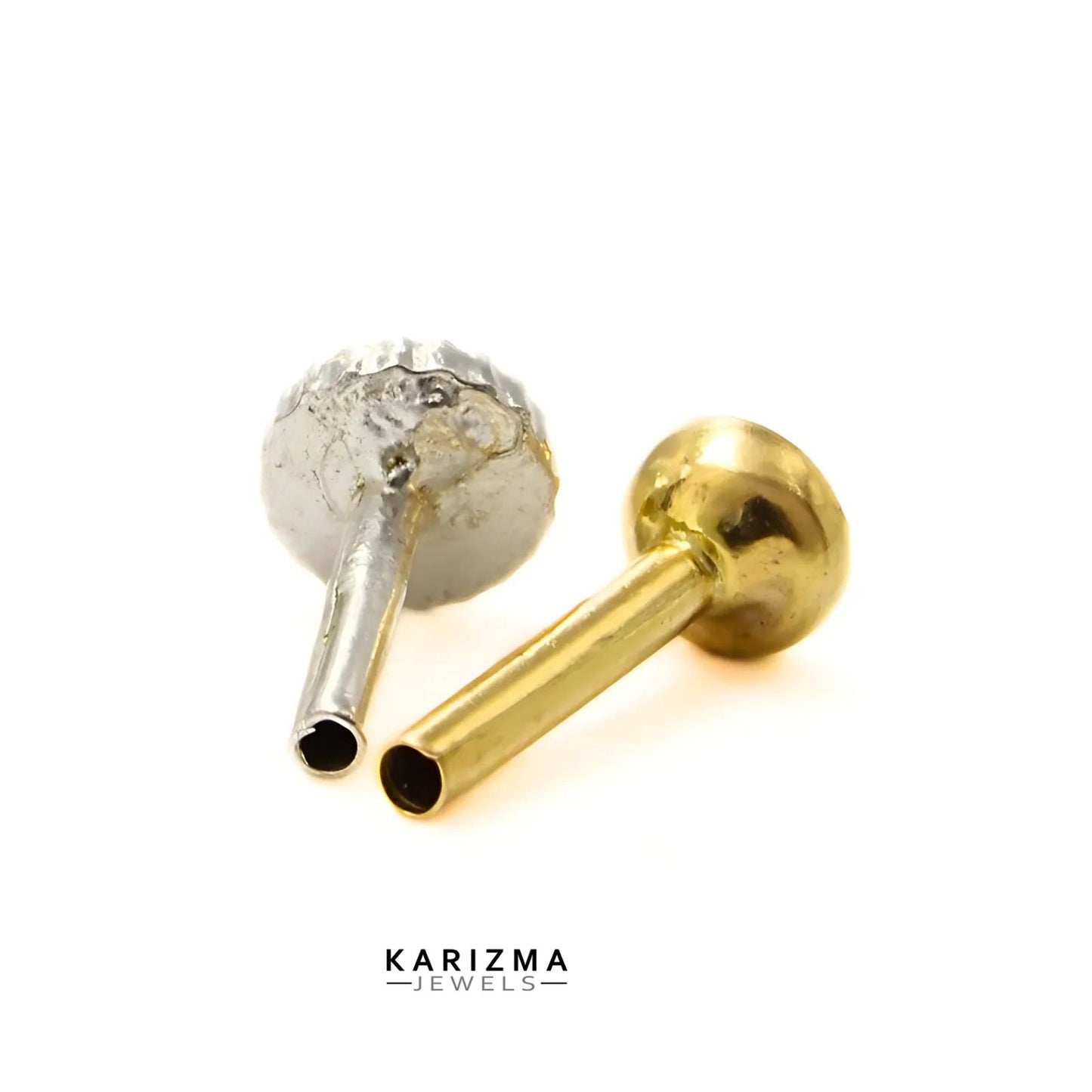 14K Real Gold Women Brown CZ Round Nose Pin nose ring Push Pin