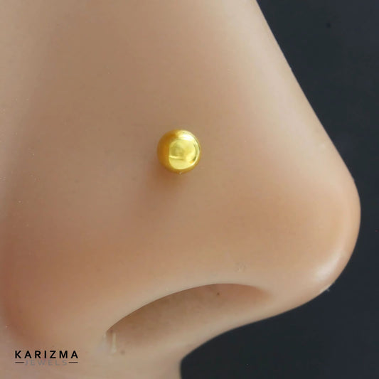 14K Real Gold Women Round Nose Pin nose ring Push Pin
