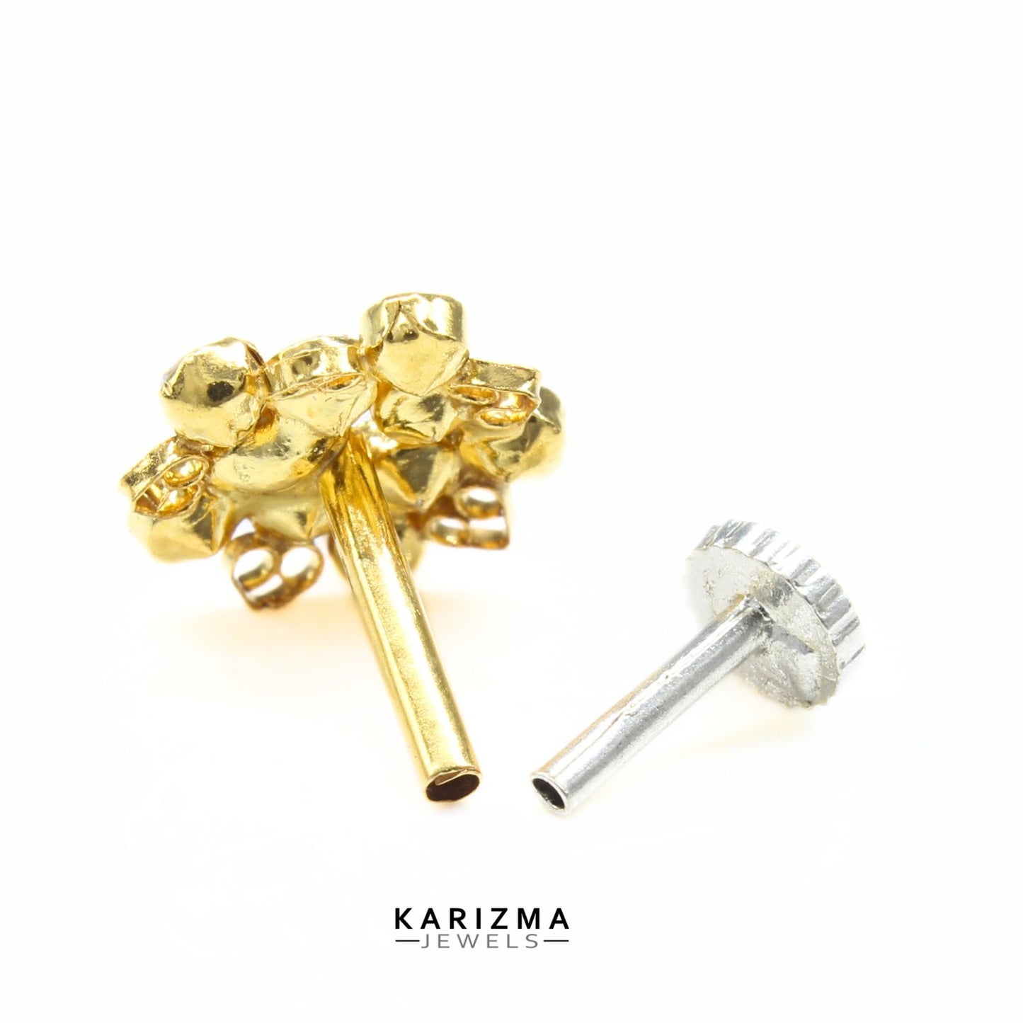Floral 14K Real Gold Women White CZ Nose Pin nose ring Push Pin