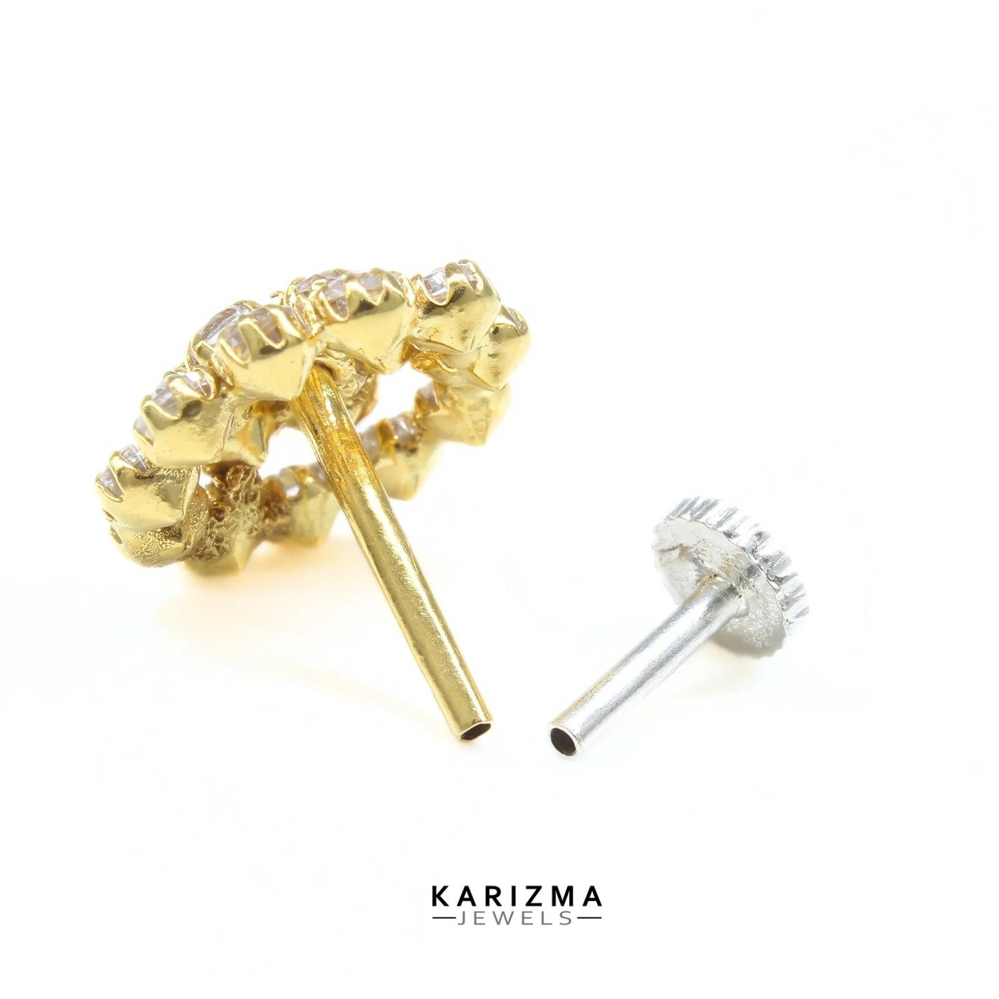 Wedding style 14K Real Gold Women White CZ Nose Pin nose ring Push Pin