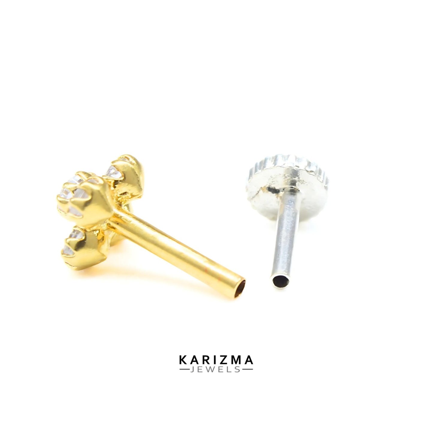 14K Real Gold Women White CZ daily wear Nose Pin nose ring Push Pin