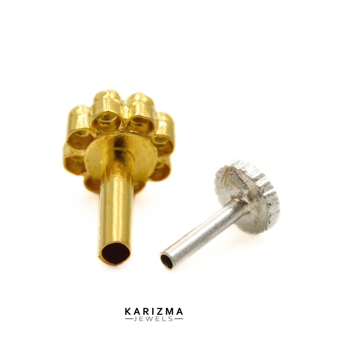 14K Real Gold Women Flower Nose Pin nose ring Push Pin 16g