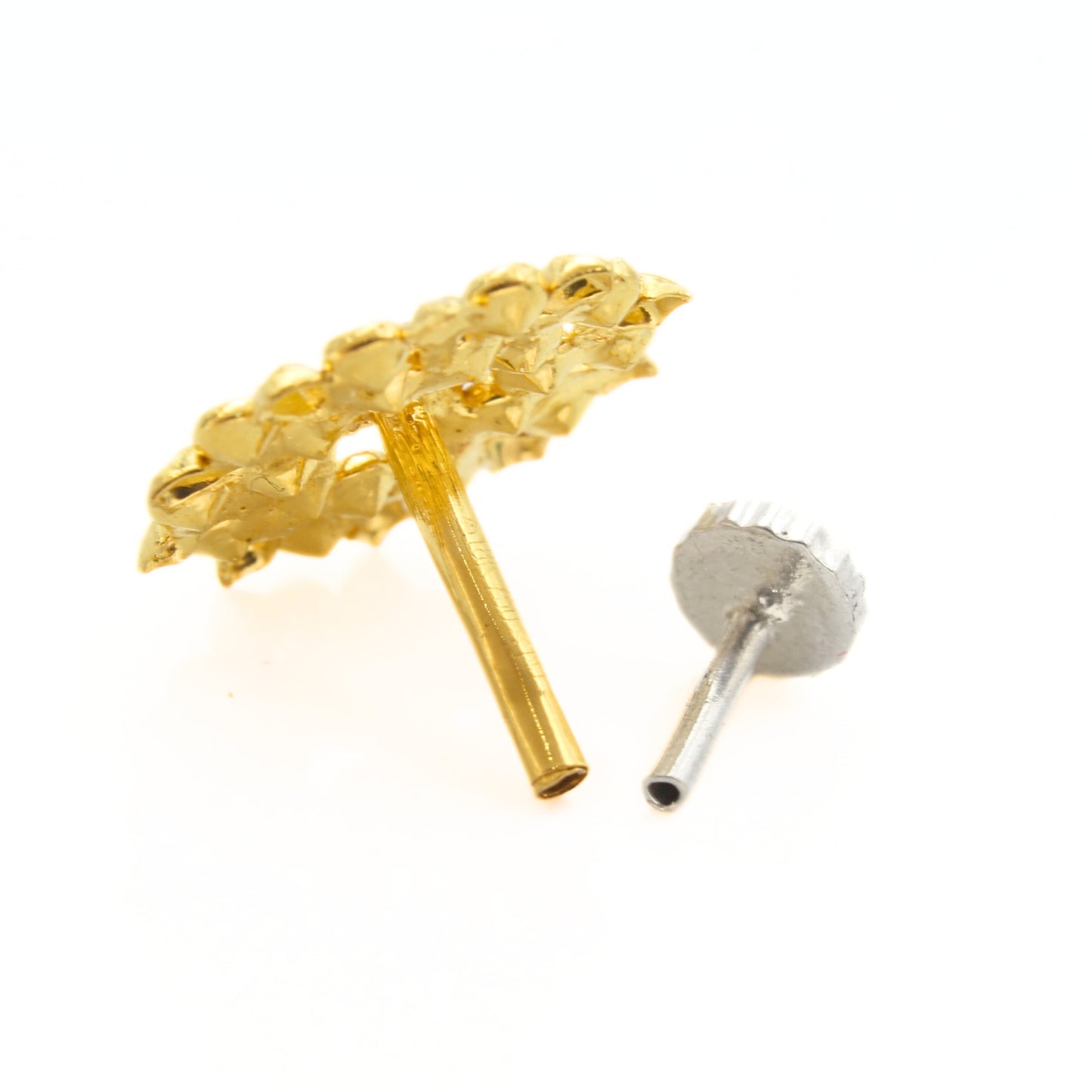18K Real Gold White CZ Wheel Nose Ring Push Pin Nose Pin