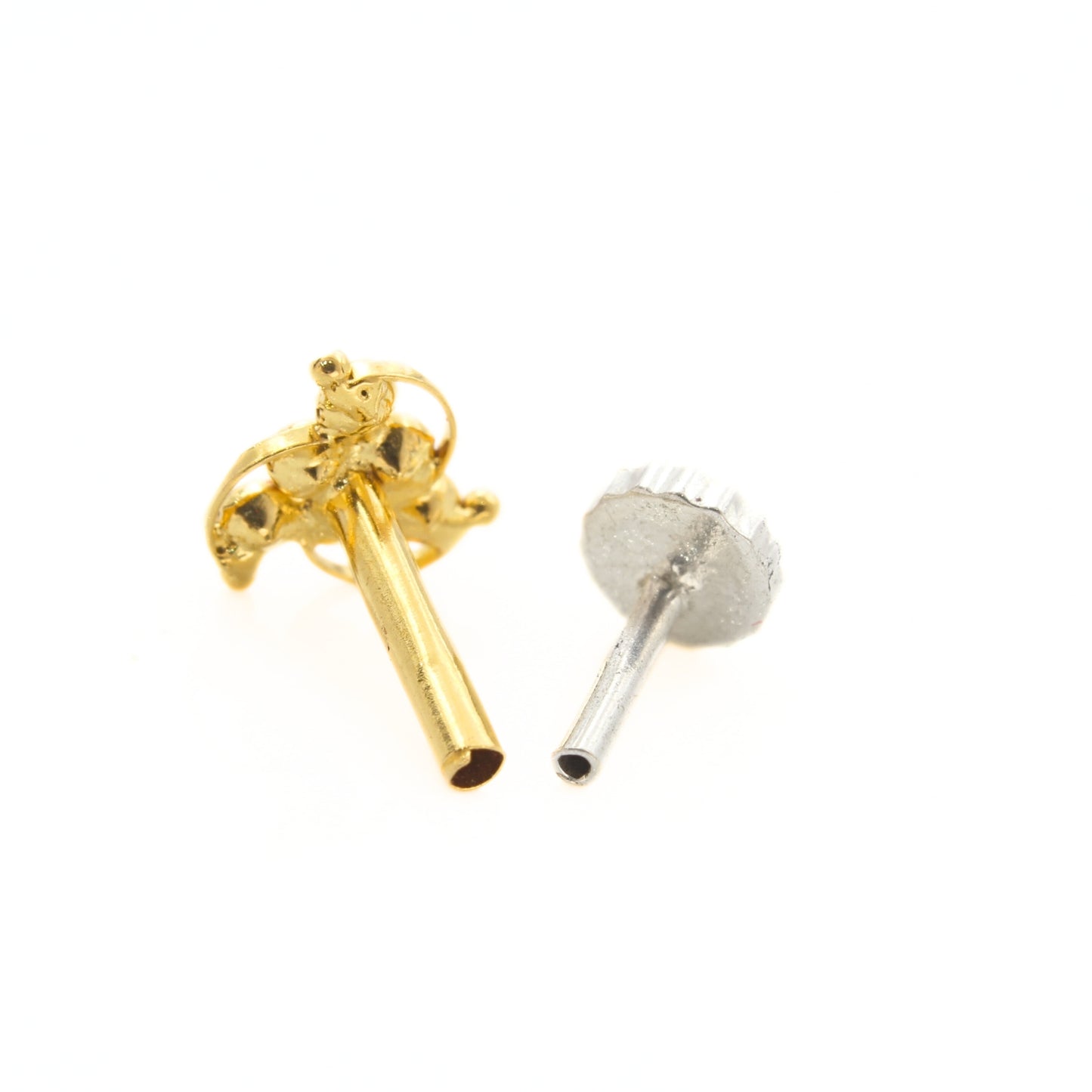Cute 18K Real Gold White CZ Nose stud pin ring Push Pin