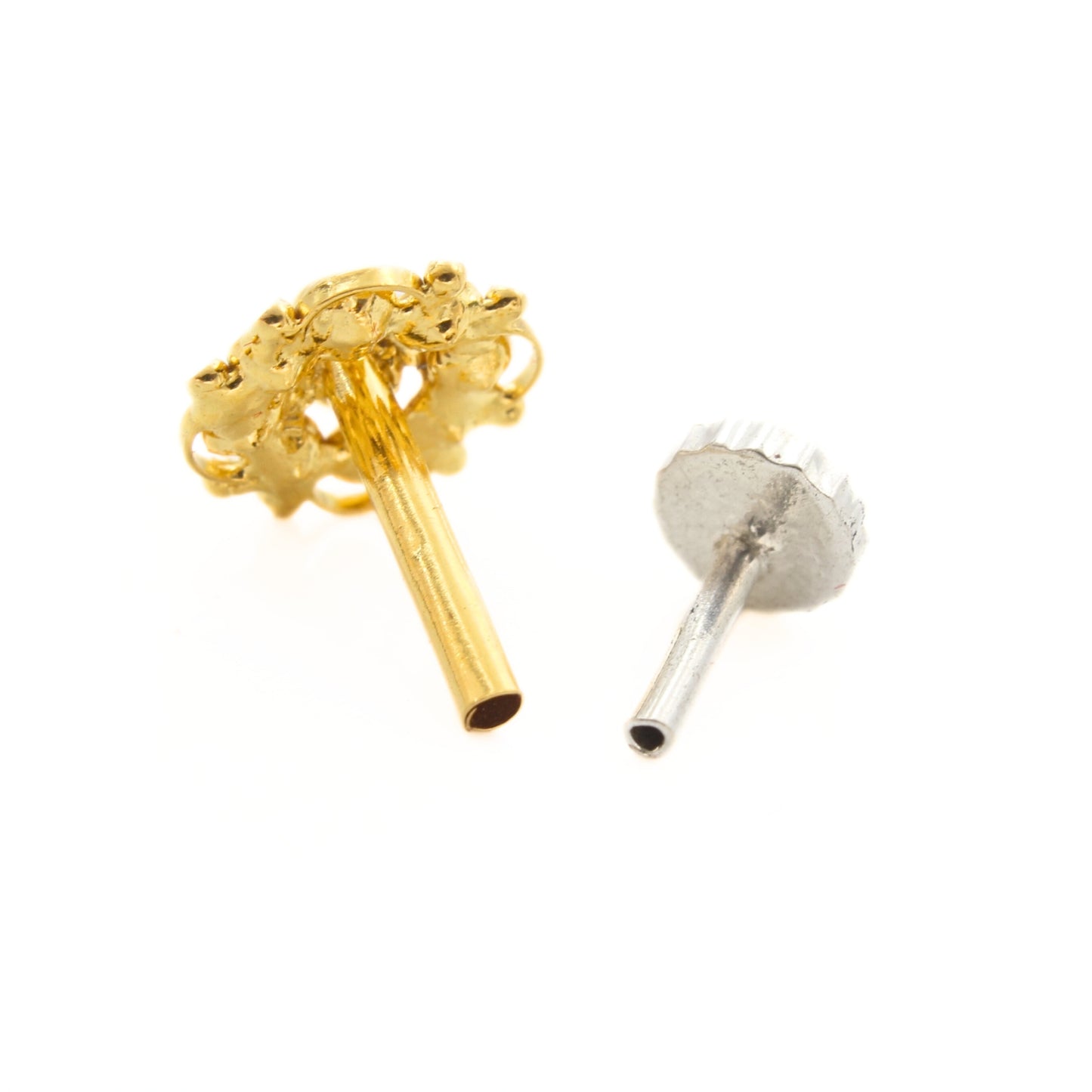 18K Real Gold Floral White CZ Push Pin Nose Pin