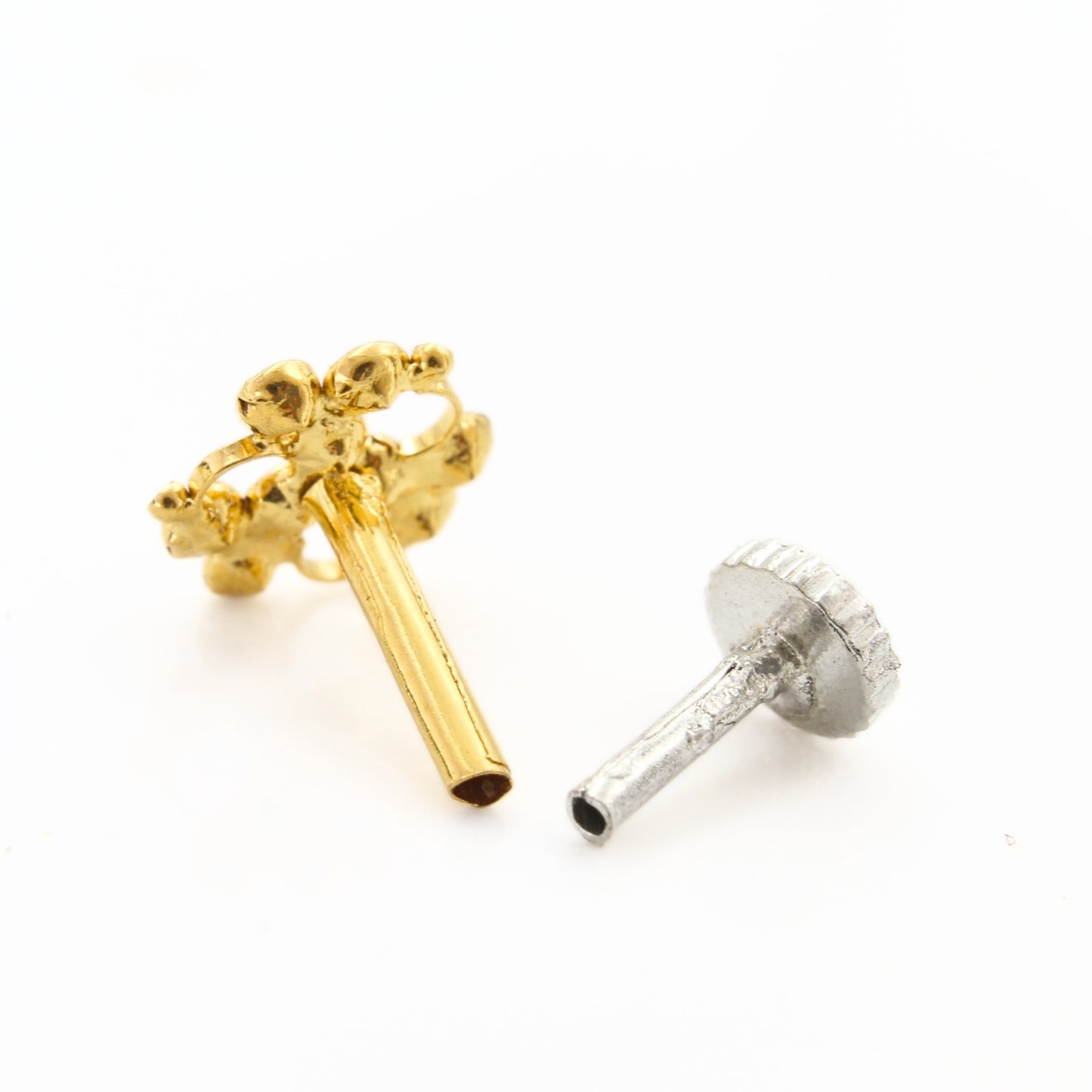 18K Real Gold Floral Cluster White CZ Push Pin Nose Pin