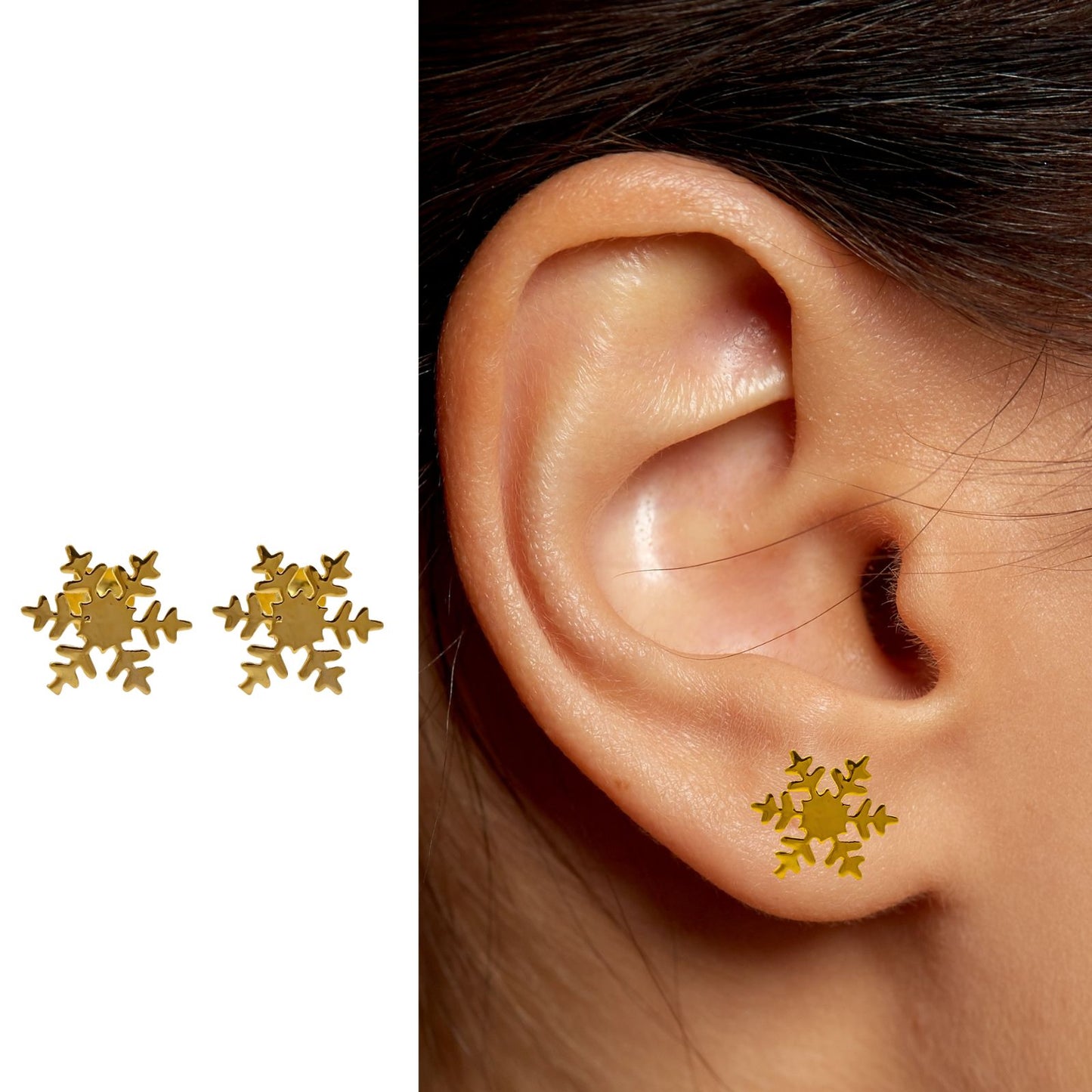 18K Real Gold women Snowflake Nose pin cum Earring Gold Screw Back