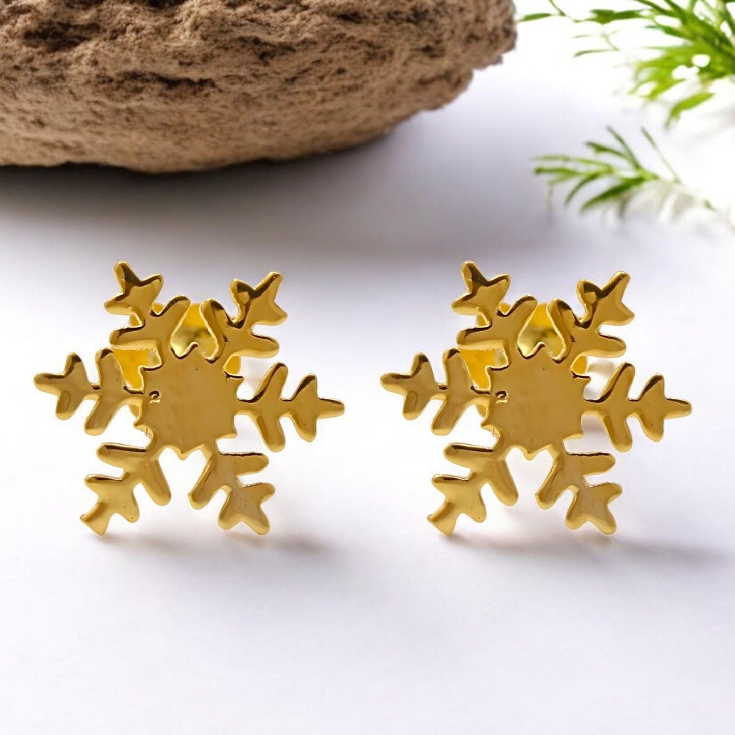 18K Real Gold women Snowflake Nose pin cum Earring Gold Screw Back