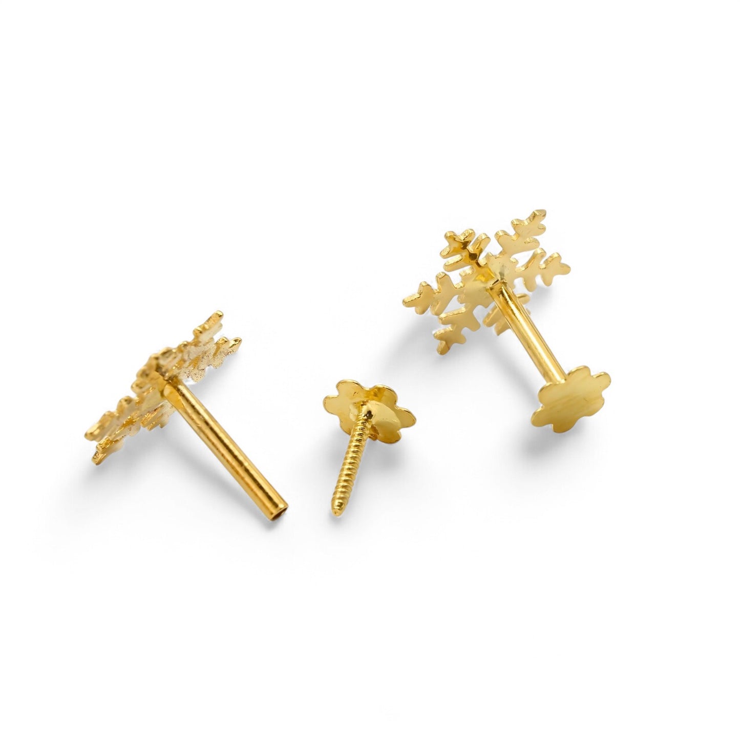 18K Real Gold women Snowflake Nose pin cum Earring Gold Screw Back