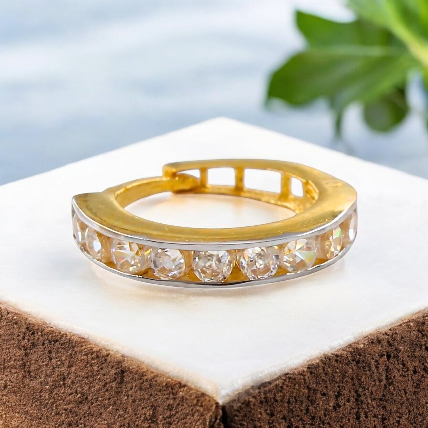18K Real Gold Nose ring White CZ Clicker Nose Hoop Ring 20g
