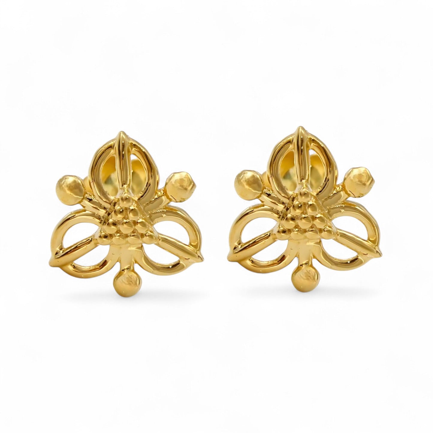 18K Real Gold women floral Nose pin cum Earring Gold Screw Back