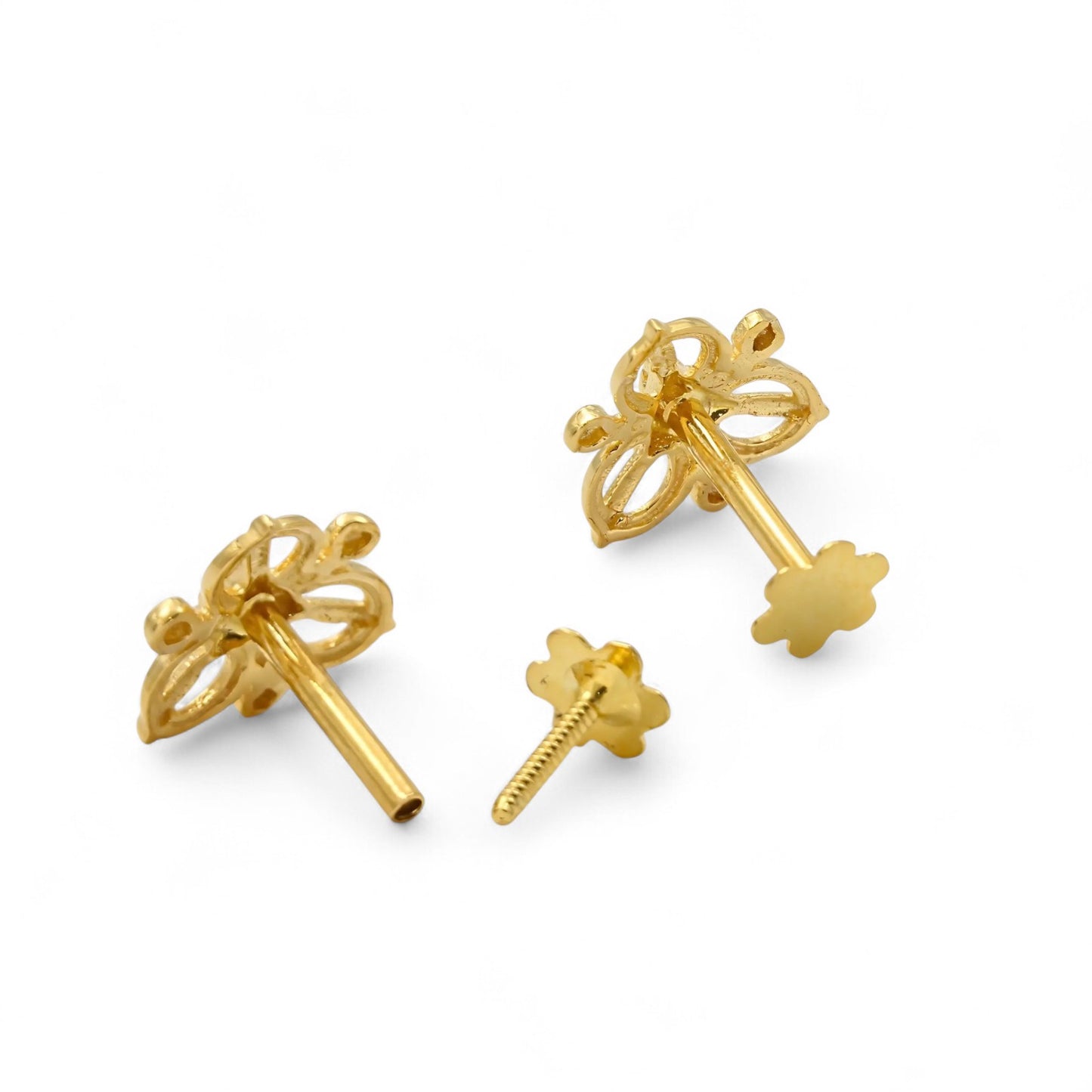 18K Real Gold women floral Nose pin cum Earring Gold Screw Back