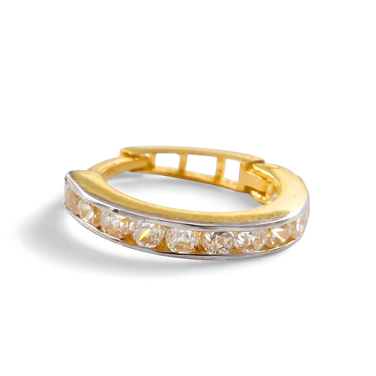 18K Real Gold Nose ring White CZ Clicker Nose Hoop Ring 20g