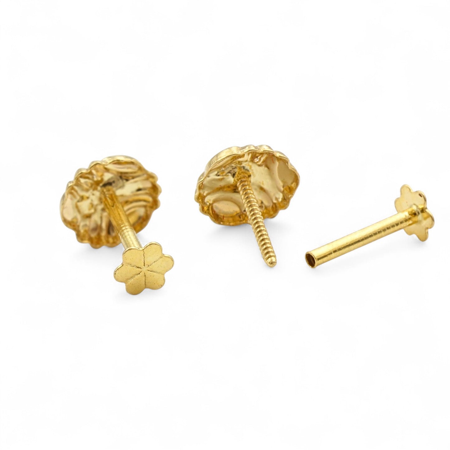 Floral 18K Real Gold Two in One women Nose pin cum Earring Gold Screw Back