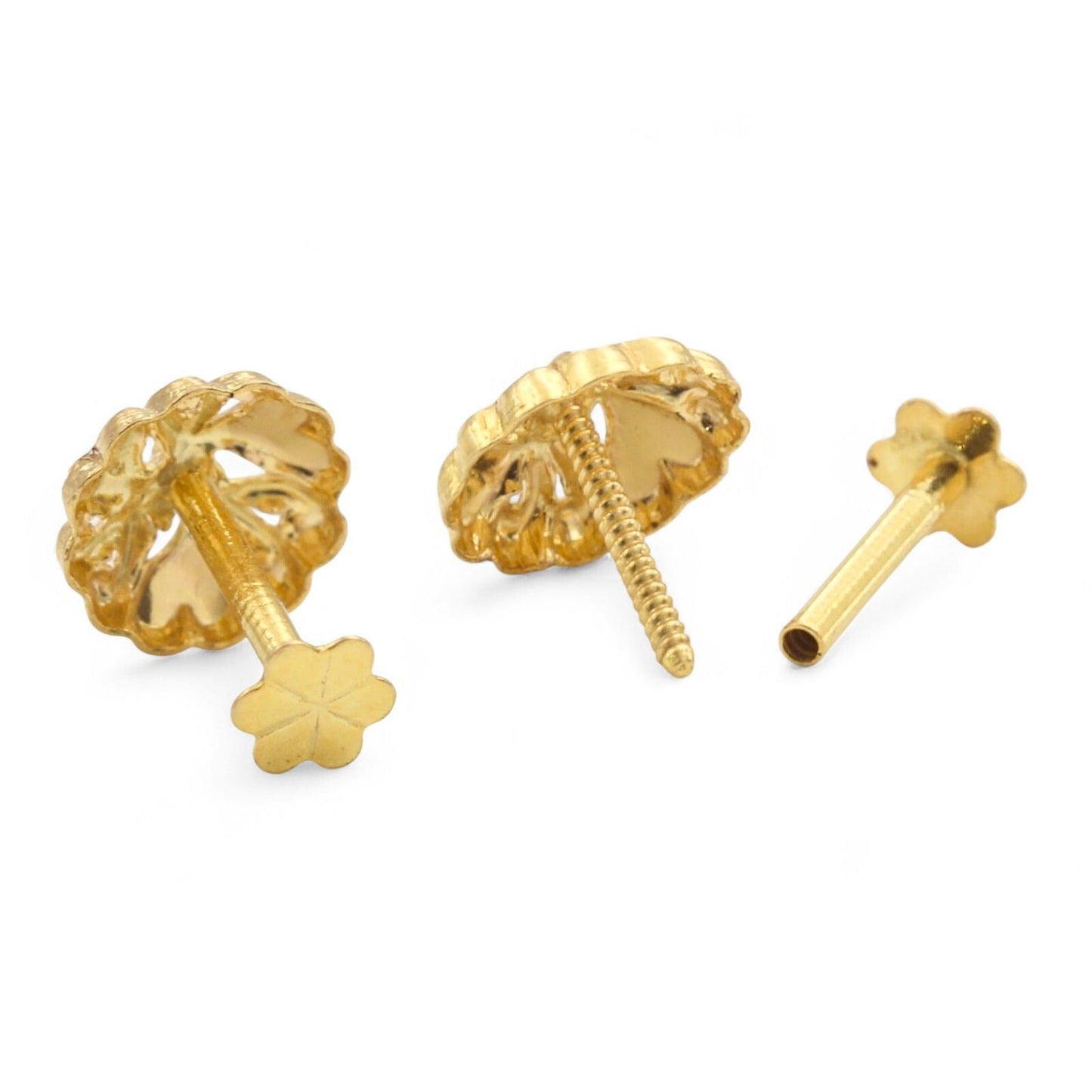 Tiny 18K Real Gold Two in One women Nose pin cum Earring Gold Screw Back