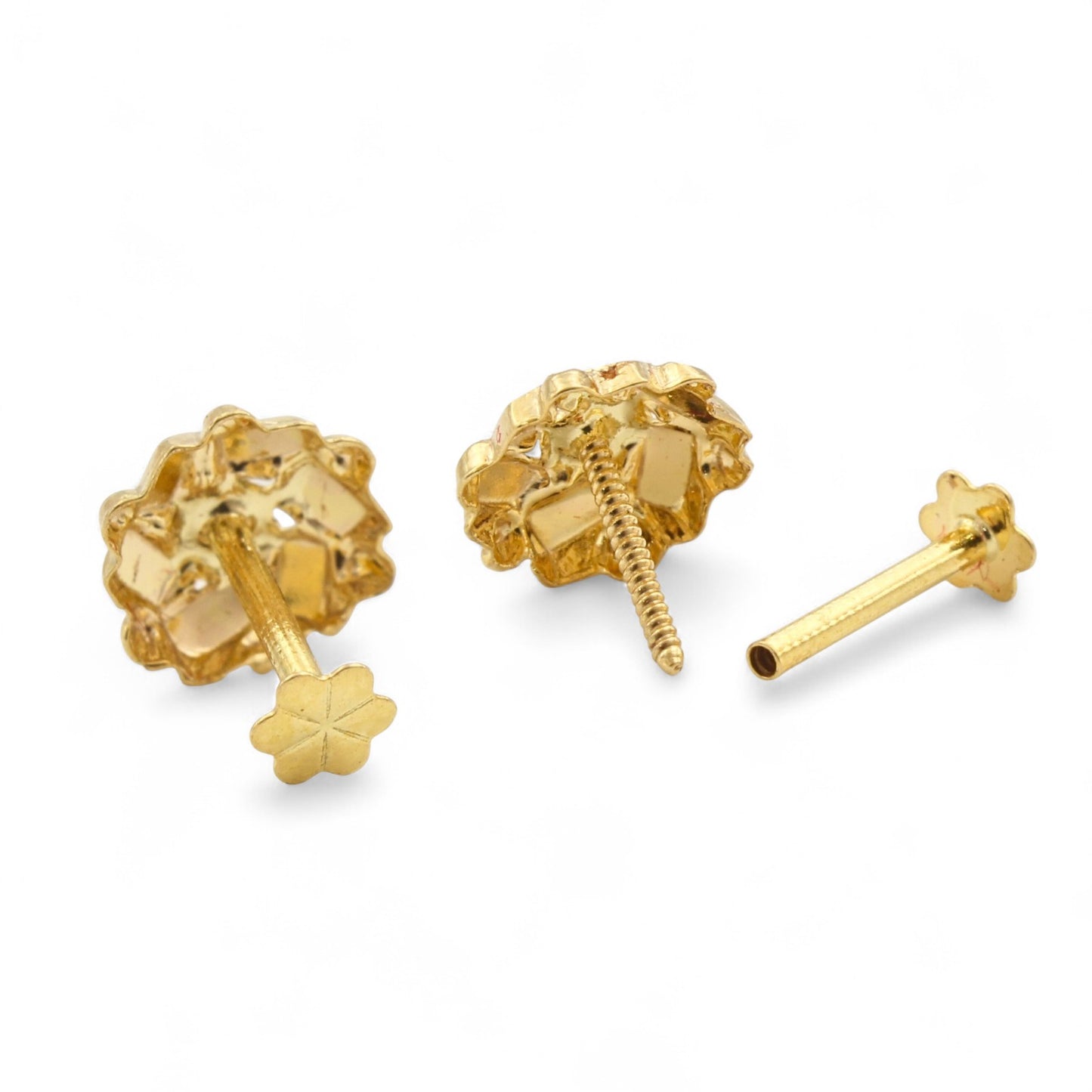 18K Real Gold Two in One women Nose pin cum Earring Gold Screw Back