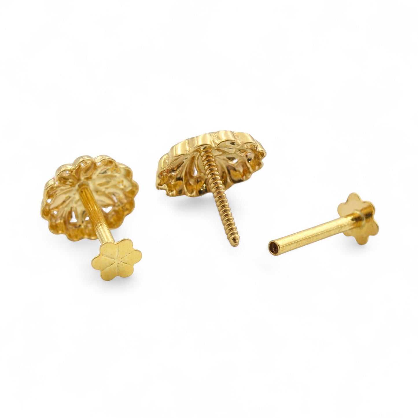 18K Real Gold Two in One women Nose pin cum Earring Gold Screw Back