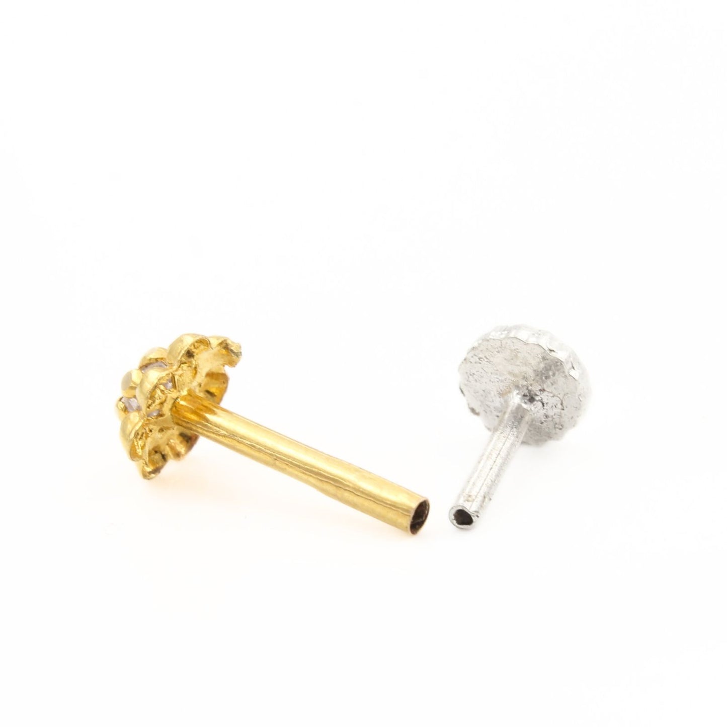 Small floral 18K Real Gold White CZ Nose pin nose ring Push Pin