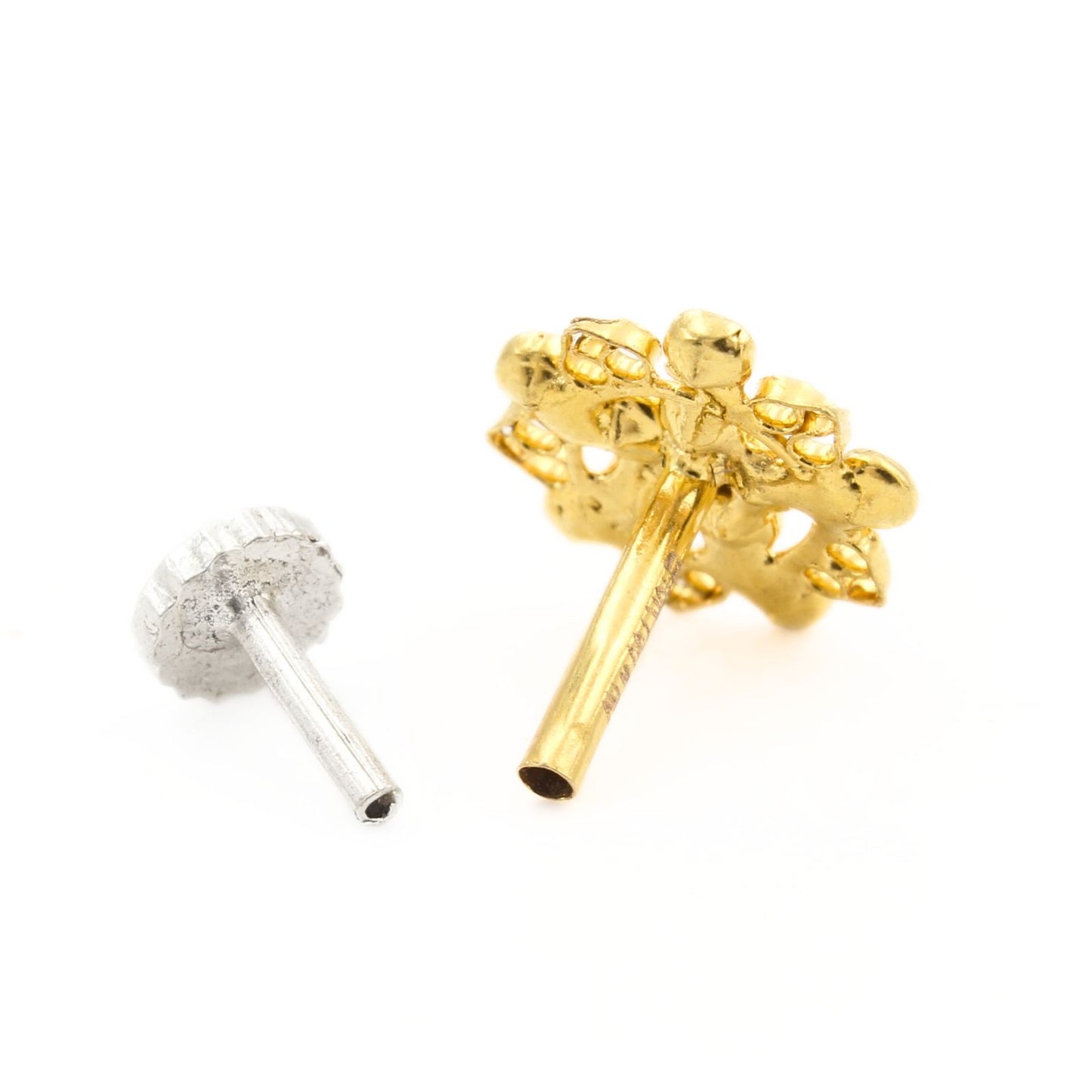 Divine 18K Real Gold White CZ Nose pin nose ring Push Pin
