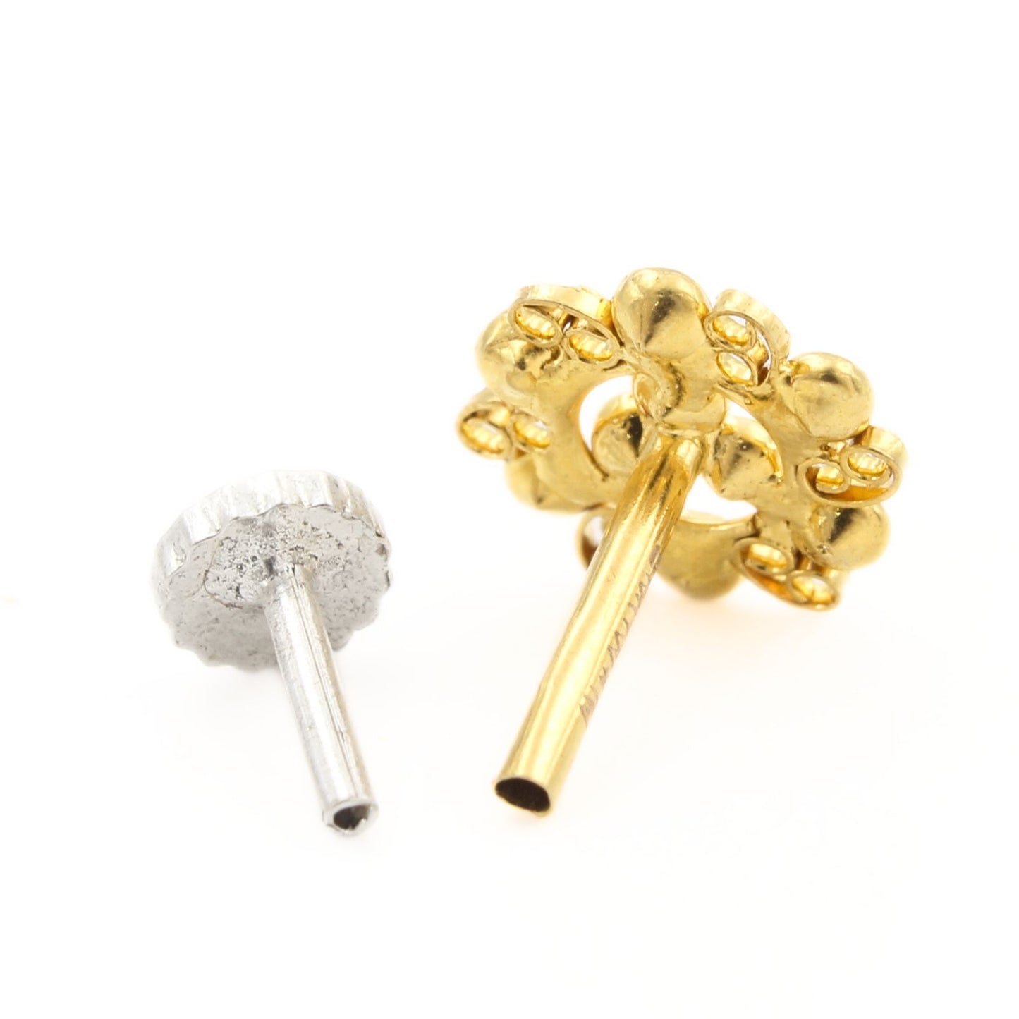 Floral style 18K Real Gold White CZ Nose pin nose ring Push Pin