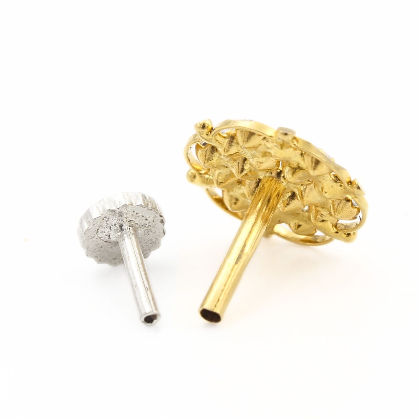 Flower style 18K Real Gold White CZ Nose pin nose ring Push Pin