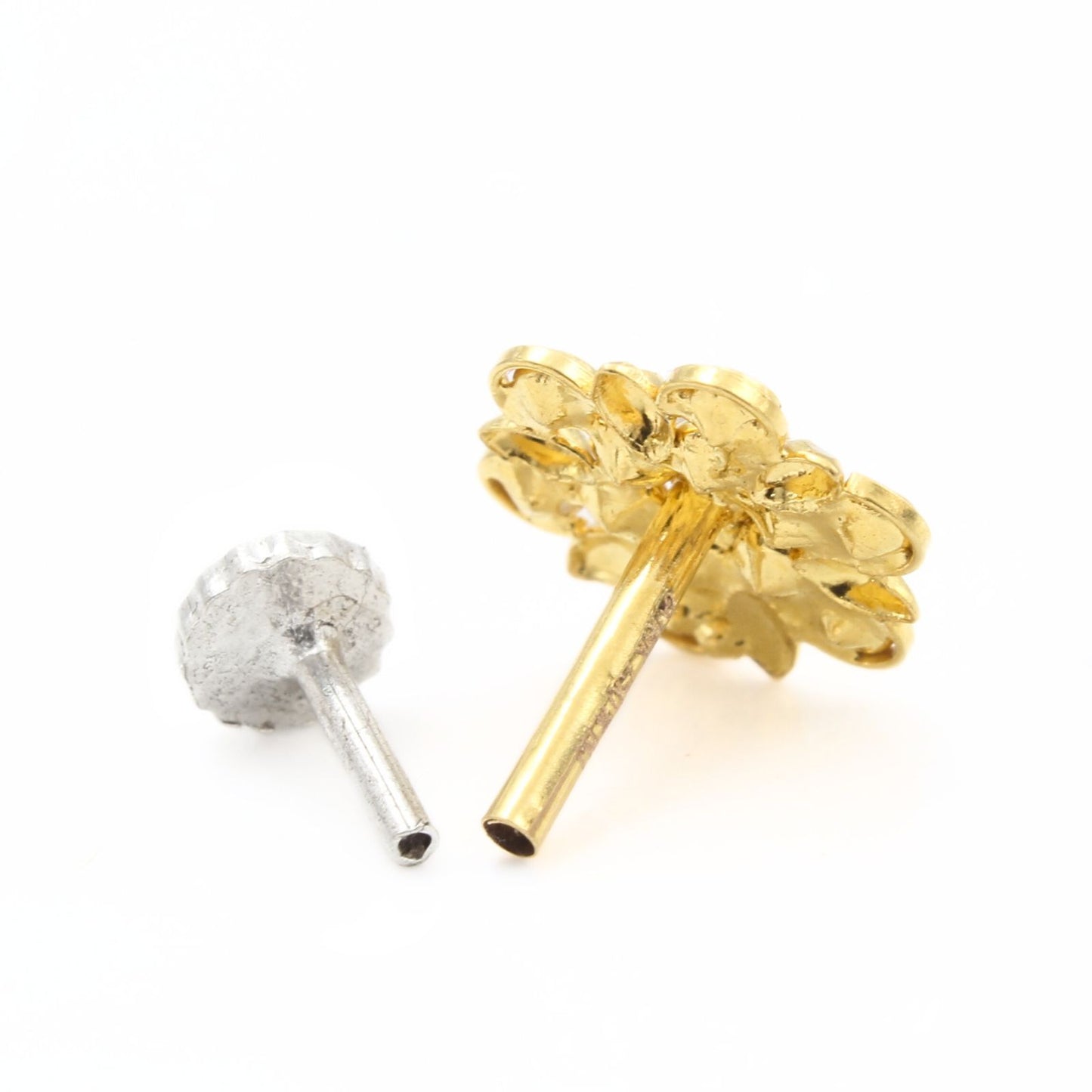 Cute 18K Real Gold White CZ Nose pin nose ring Push Pin