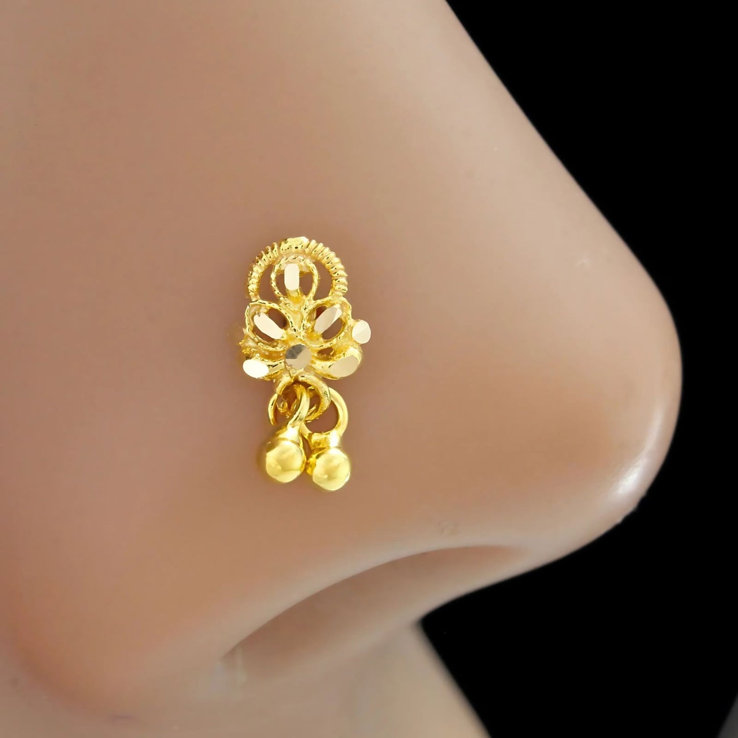 18K Real Gold women dangle style Nose pin nose ring Push Pin