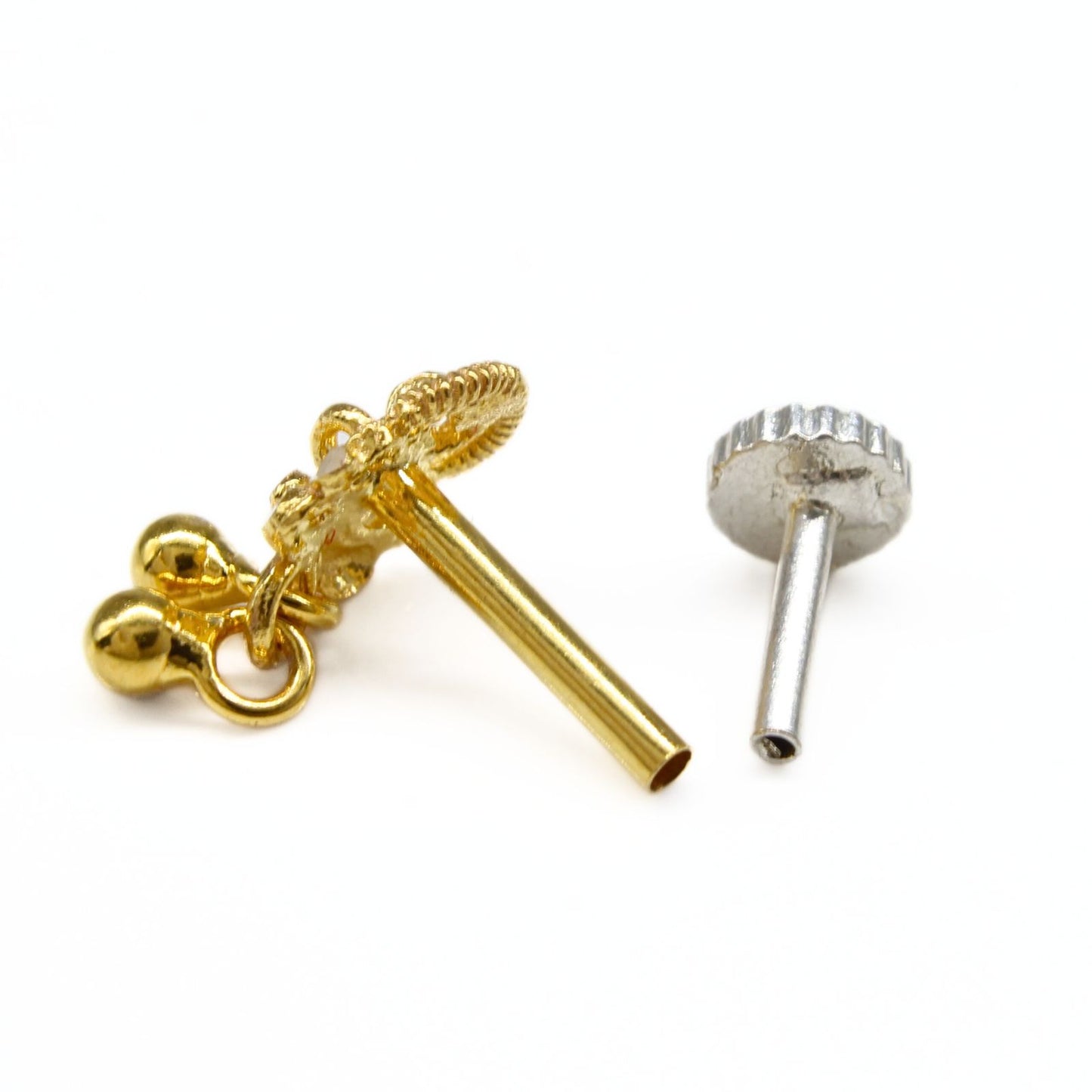 18K Real Gold women dangle style Nose pin nose ring Push Pin
