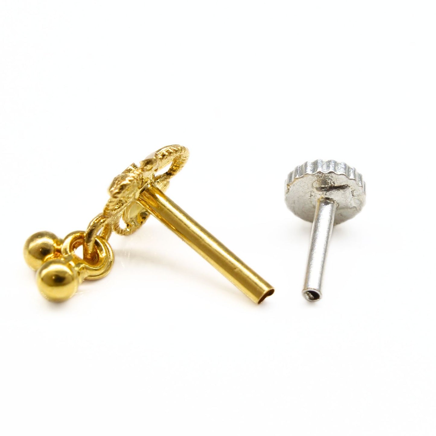 18K Real Gold handmade dangle Nose pin nose ring Push Pin