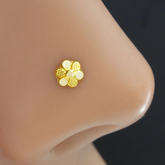 18K Real Gold small Flower Nose pin nose ring Push Pin