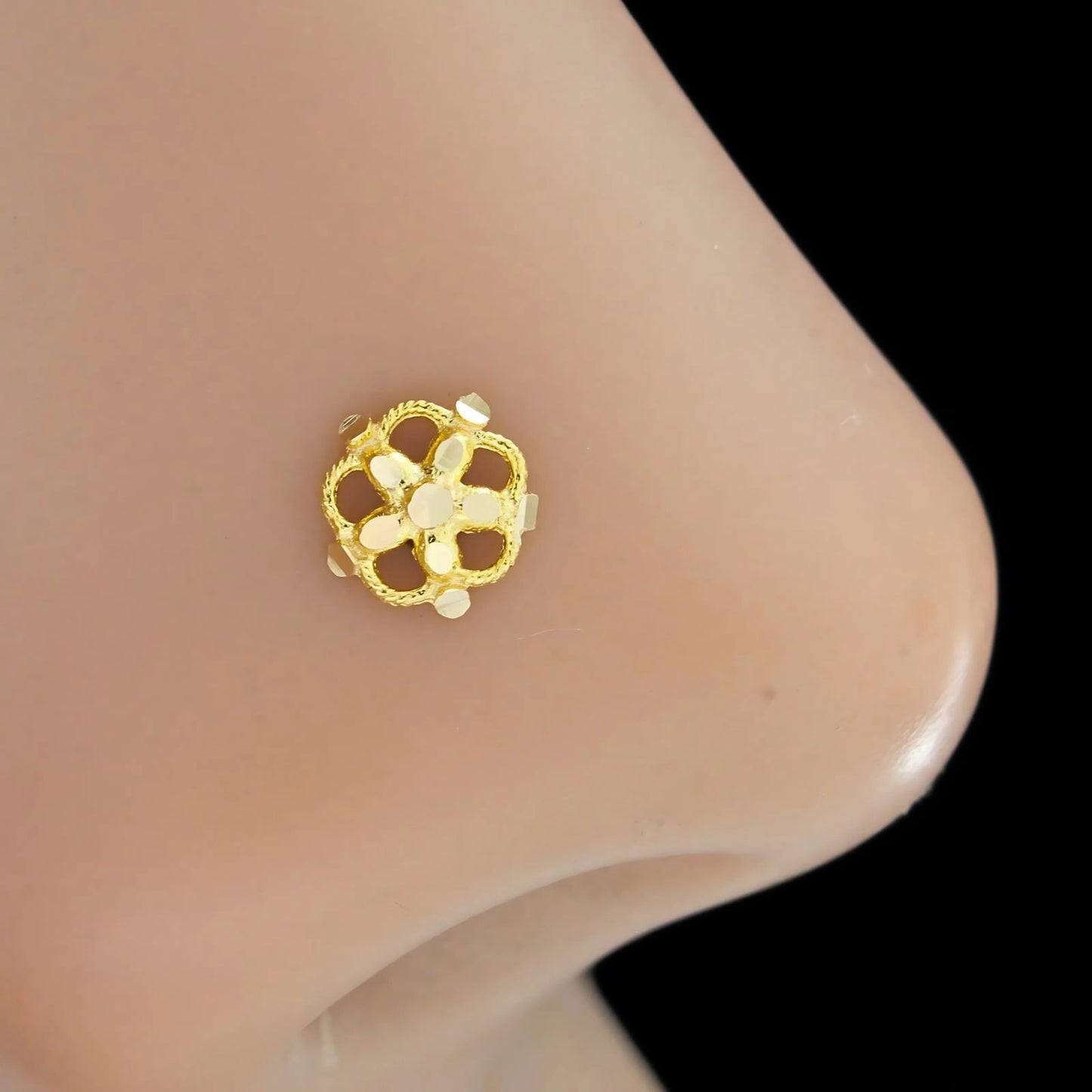 18K Real Gold women floral style Nose pin nose ring Push Pin