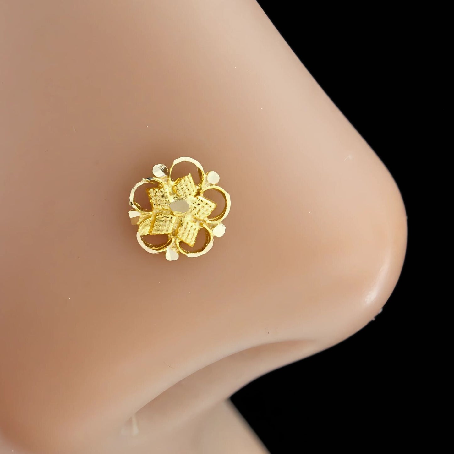 18K Real Gold Floral Nose pin nose ring Push Pin