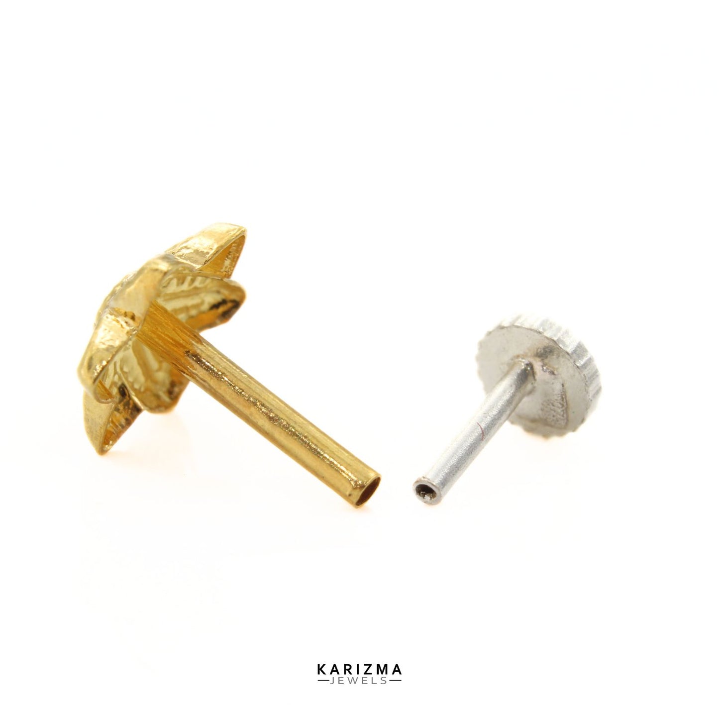 18K Real Gold Leaf Design Indian Women Nose stud nose ring Push Pin