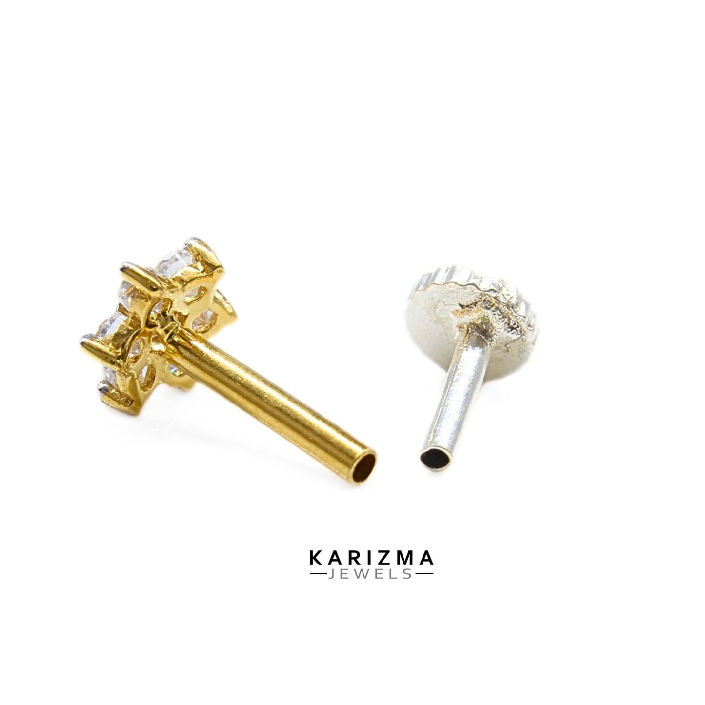 18K Real Gold Women White CZ star shape Nose Pin nose ring Push Pin