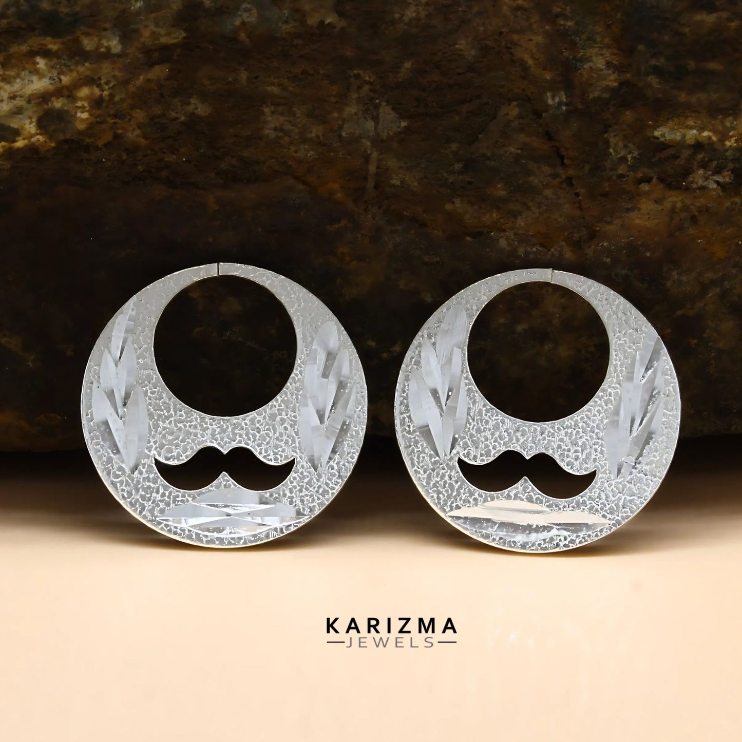 Real Sterling Silver Round Moon Shaped MOUSTACHE Nattiyan (Nanti) men earring