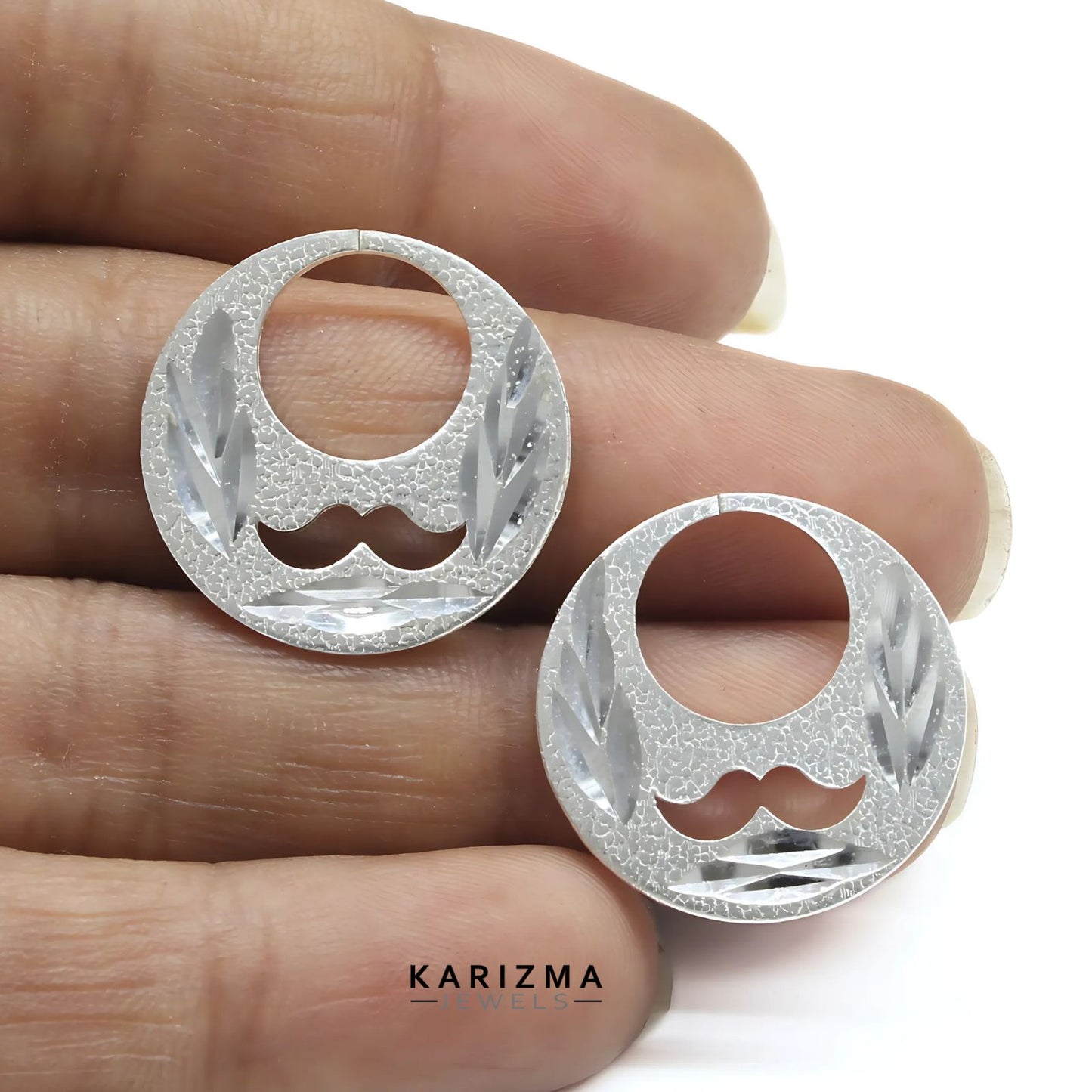 Real Sterling Silver Round Moon Shaped MOUSTACHE Nattiyan (Nanti) men earring