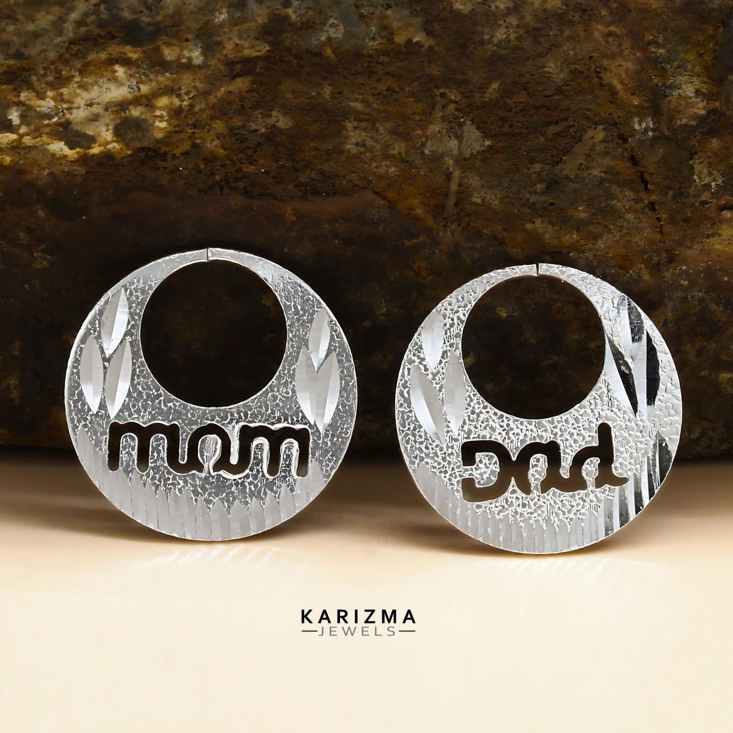Real Silver Round Moon Shaped MOM DAD Nattiyan (Nanti) men women earring