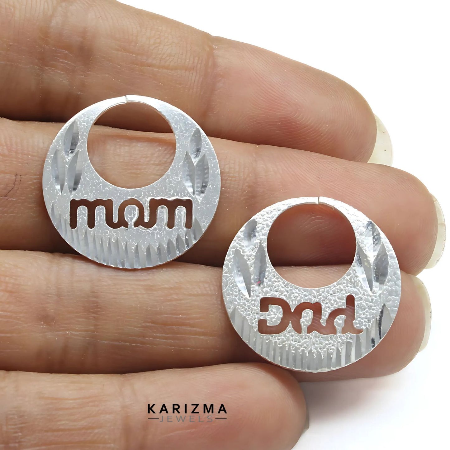 Real Silver Round Moon Shaped MOM DAD Nattiyan (Nanti) men women earring