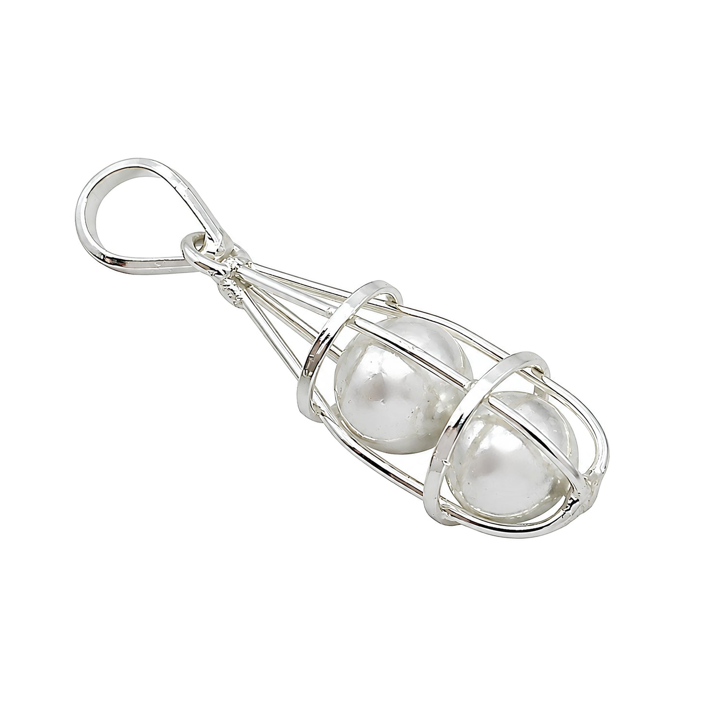 Silver Cage Double Ball Healing Pendant – Nazar Shield Evil Eye Protection Yantra