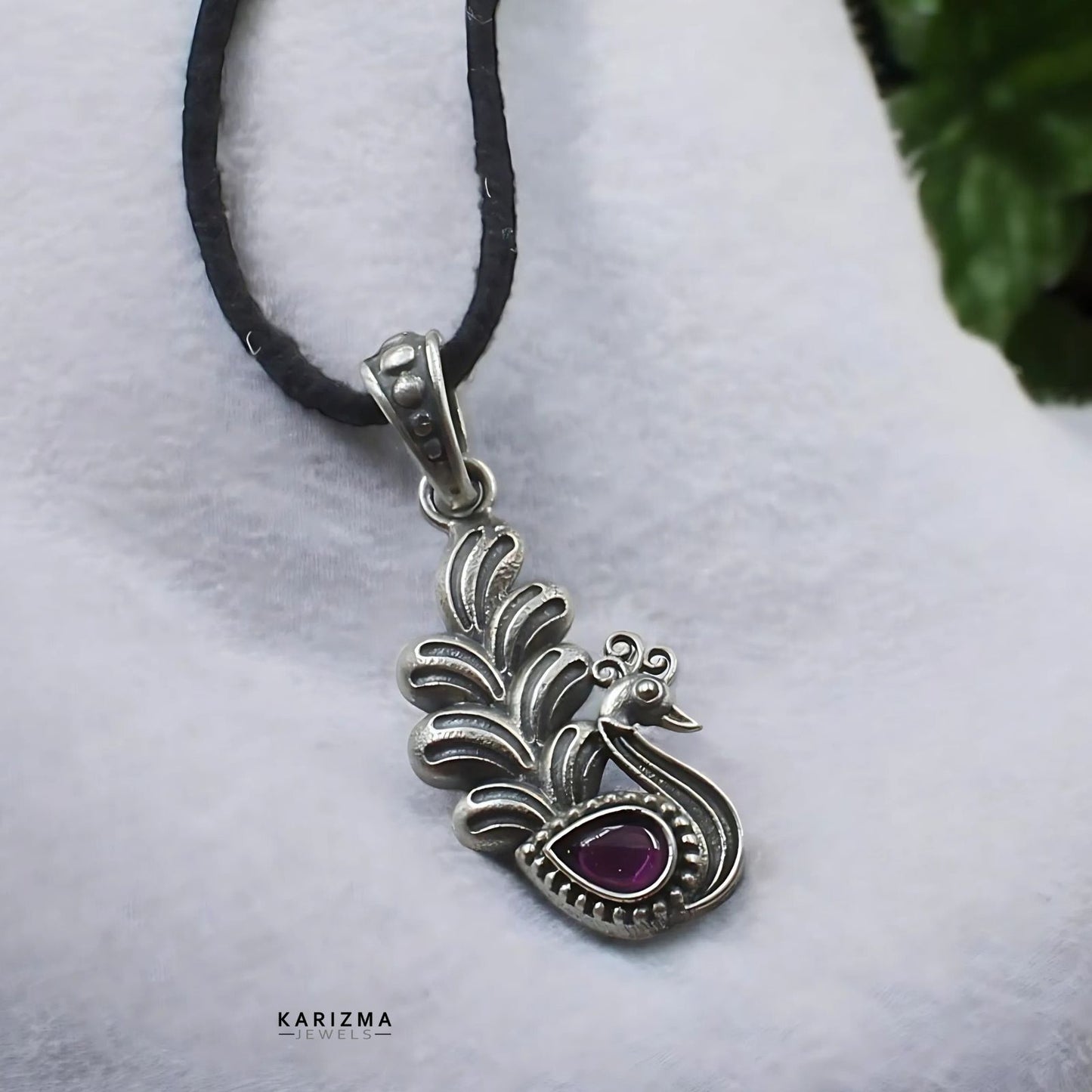 Peacock Design 925 Sterling Silver Pink CZ Oxidized Women best Pendant