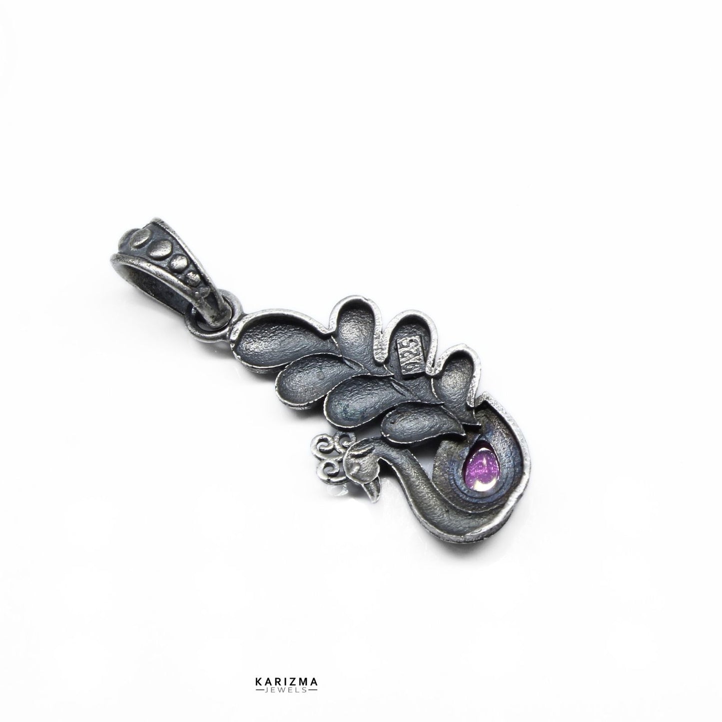 Peacock Design 925 Sterling Silver Pink CZ Oxidized Women best Pendant