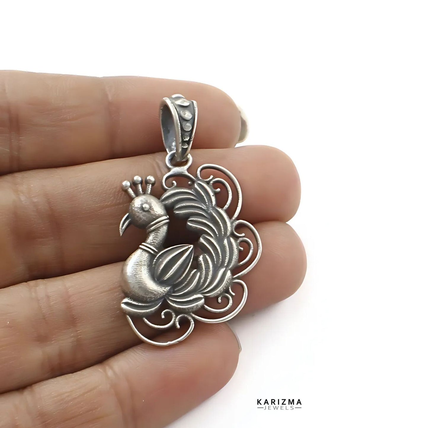 925 Sterling Silver Oxidized Women Indian designer peacock Pendant