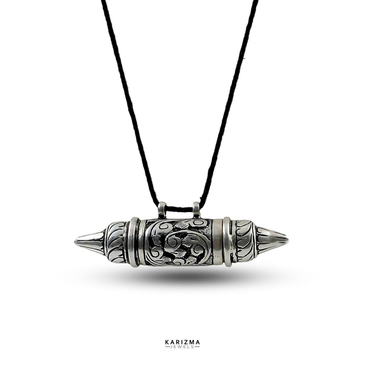 925 Sterling Silver Nakshi work Oxidized Unisex container box Pendant