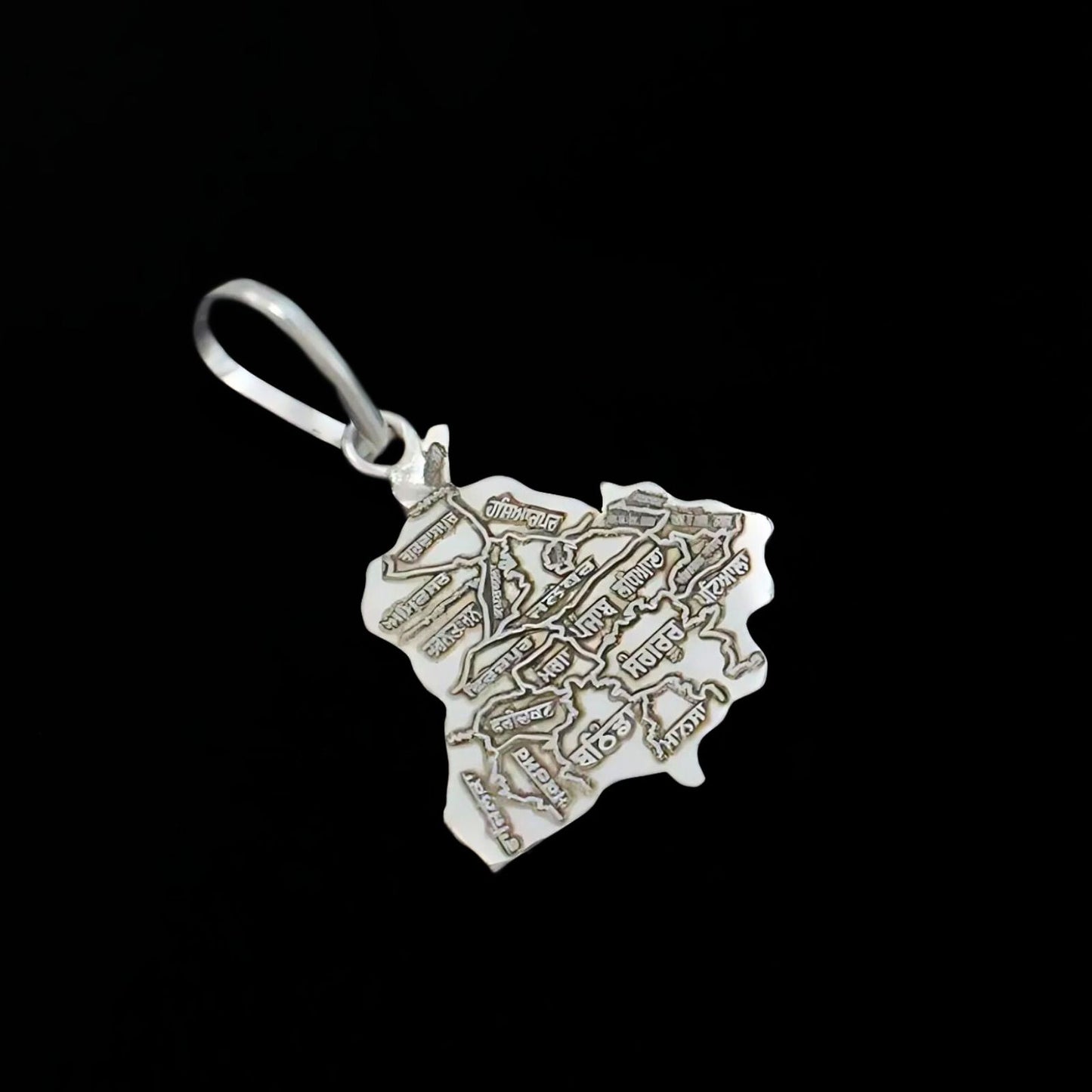 Real Silver Punjab Map with Districts in Punjabi Language Unisex pendant