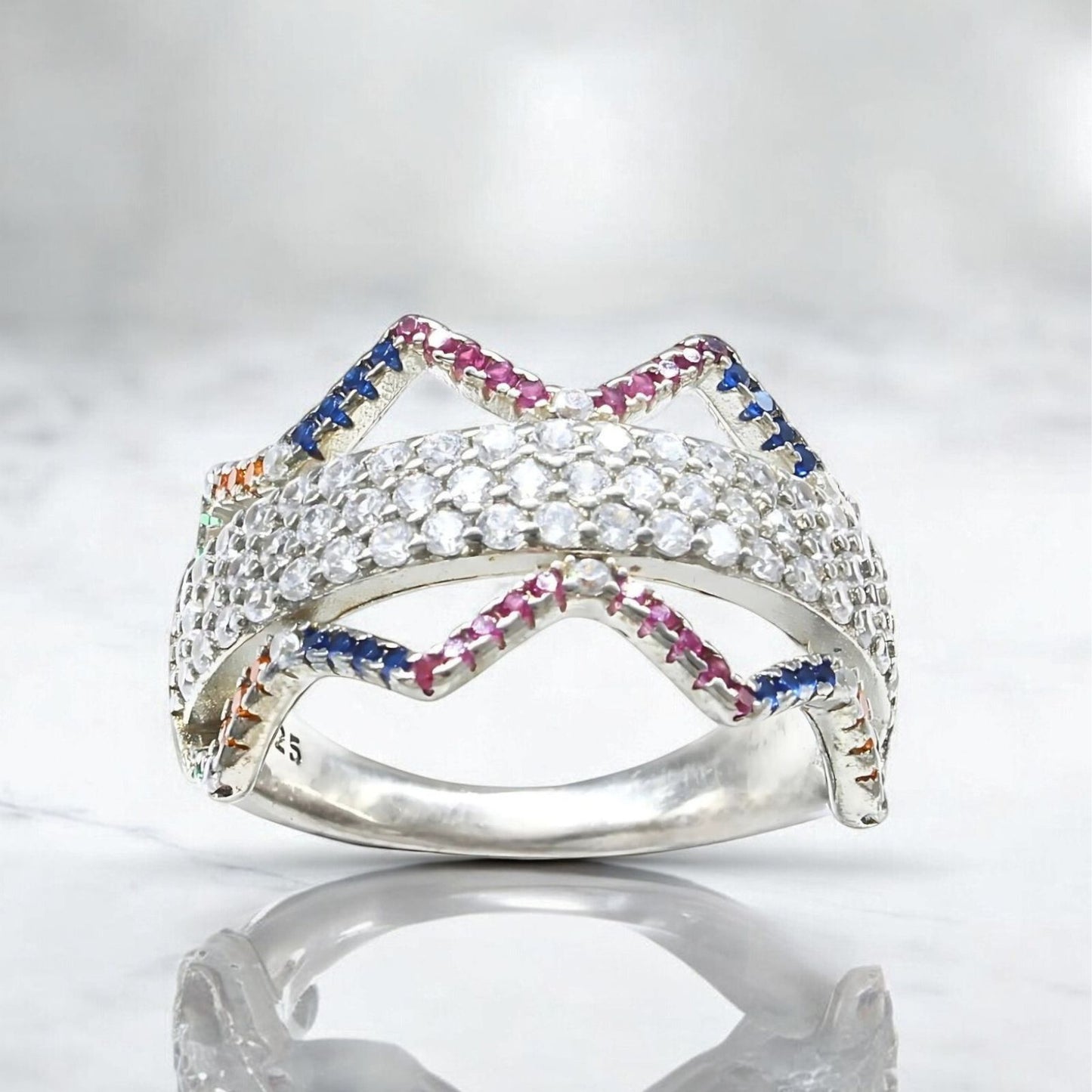Real 925 Sterling Silver Multi CZ Women amazing Ring